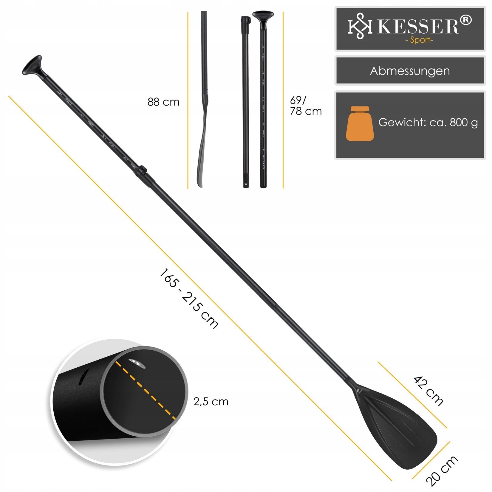 Wiosło Do Deski SUP Kajak 3 Częściowe Składane 165cm-215cm d7 EAN (GTIN) 4260692713169