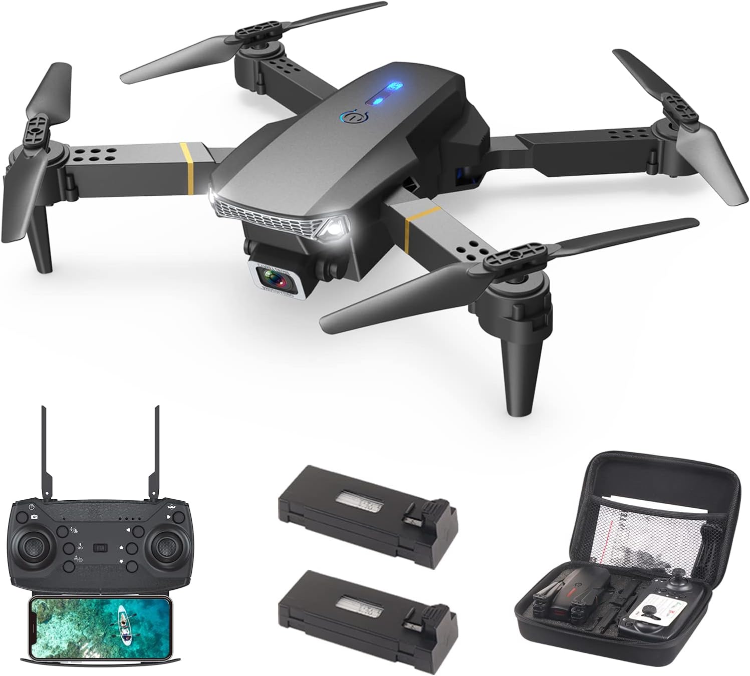 Wipkviey T27 Drone with RC Quadcopter Camera, Drones with 2 Batteries and Case