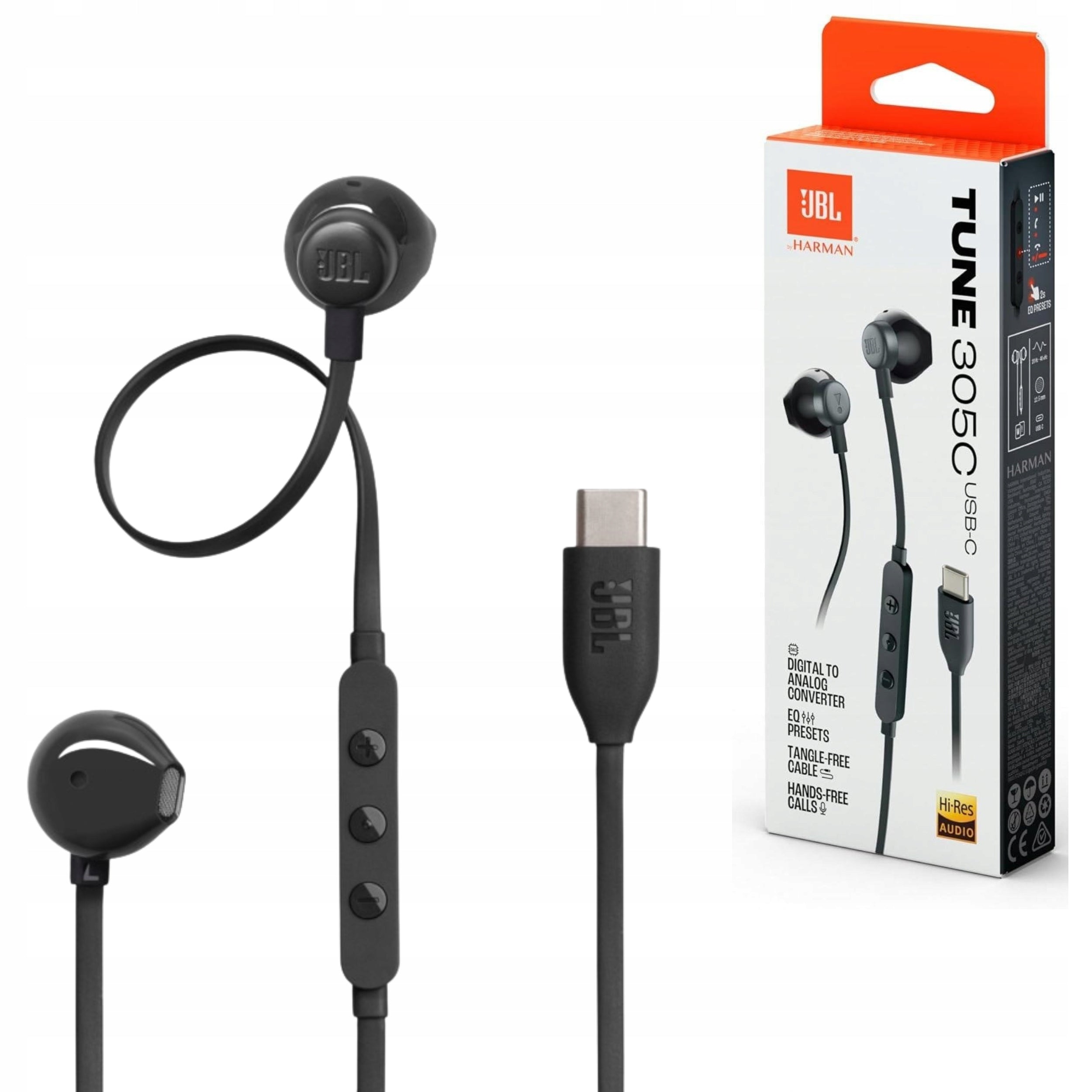 Wired In-Ear Headphones JBL Tune 305C USB-C For Laptop Phone Black