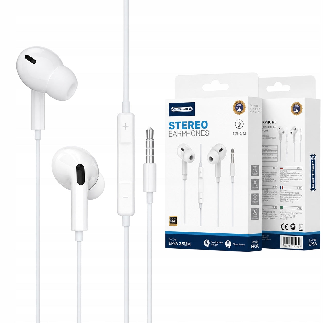 Wired In-Ear Headphones with Microphone Jack 3,5 mm White 1,2m JELLICO