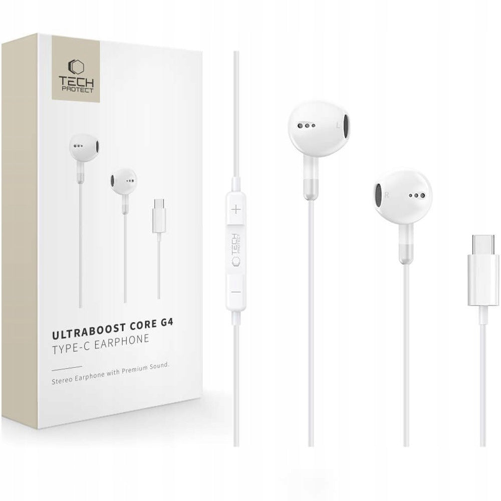 Wired headphones Tech-Protect to USB-C, with microphone, on cable, 1,2m