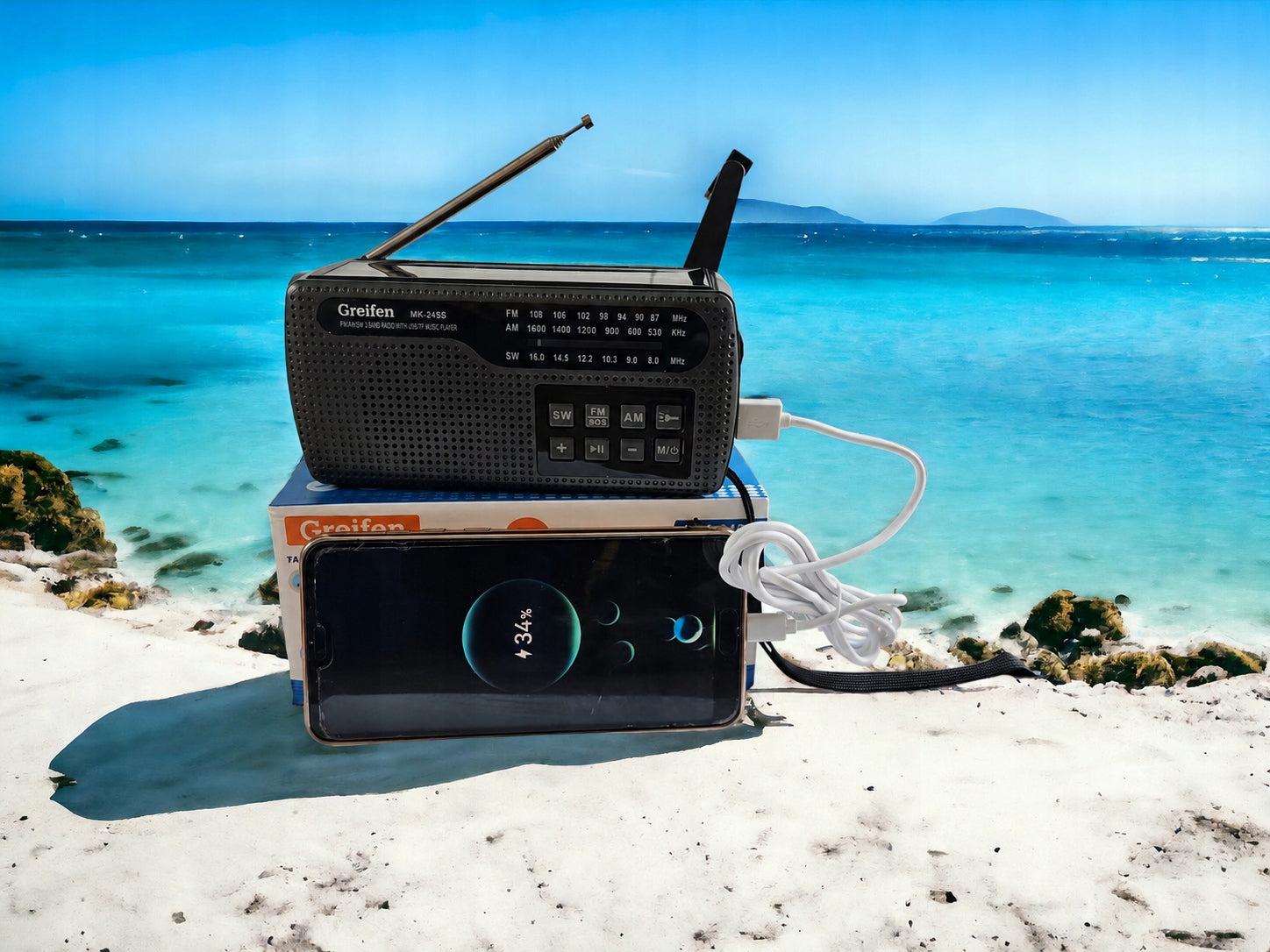 Wireless Beach Radio Solar FM Bluetooth USB Powerbank Solar Packaging status original