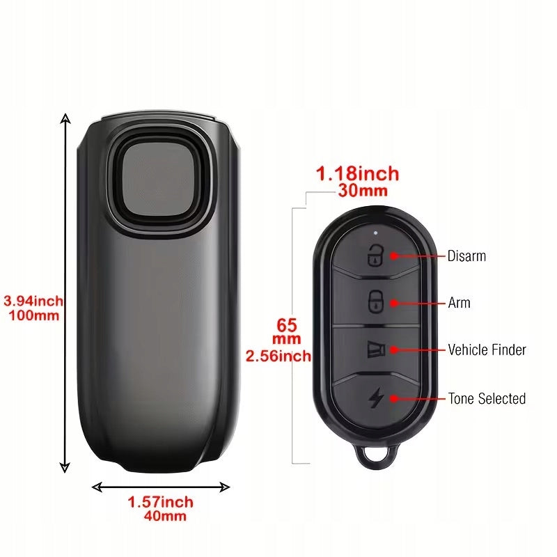 Wireless Bike Remote Control Alarm for Motorcycle Scooter Motorhome 113dB Source of electricity replaceable battery