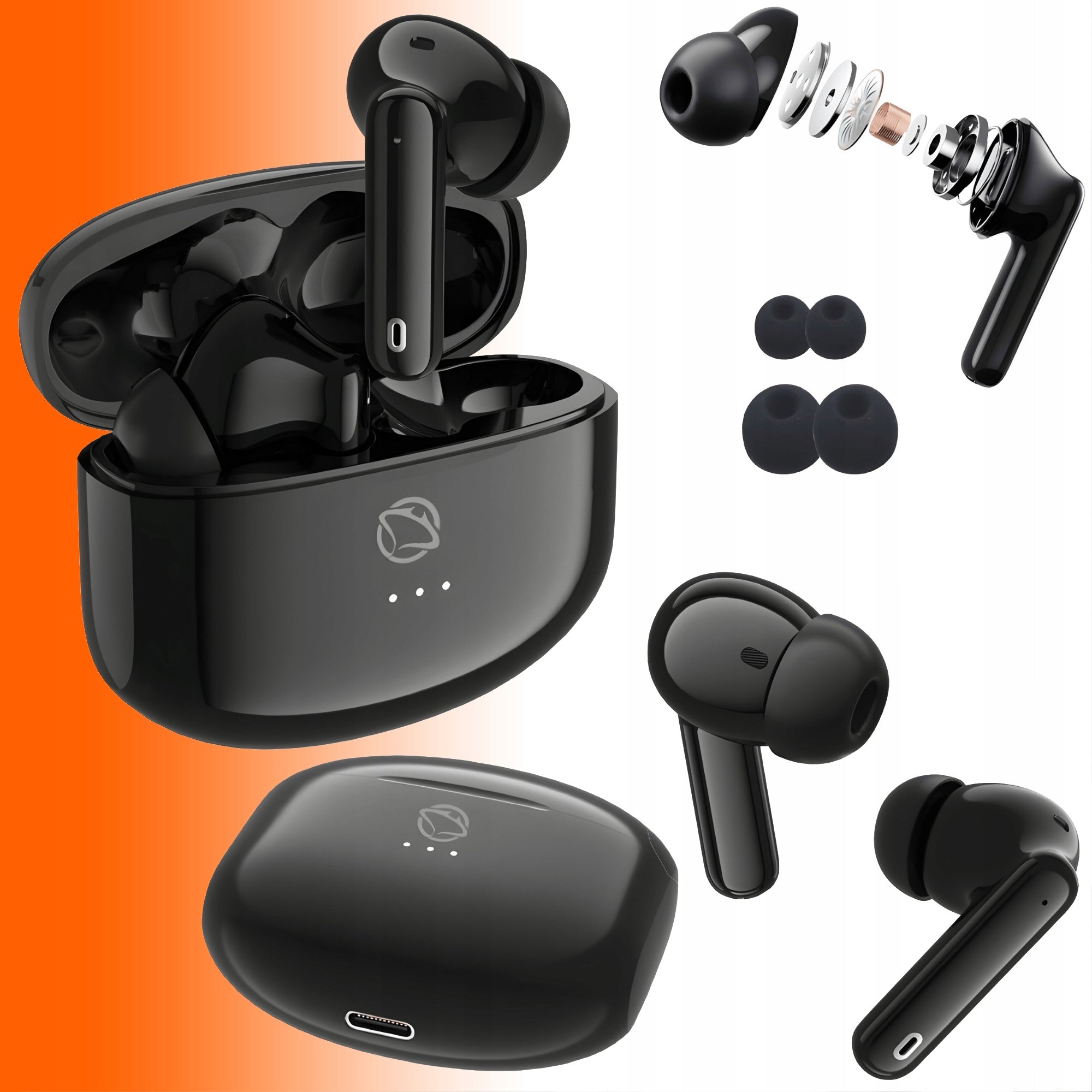 Wireless Bluetooth In-Ear Headphones Manta RYTMO black MTWS008B Packaging status original