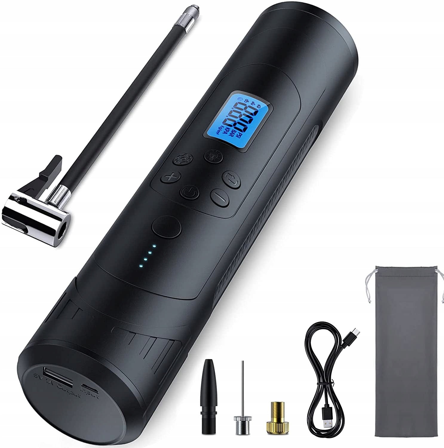 Wireless Compressor Pump For Bike Car Powerbank With Flashlight 150Psi Color black