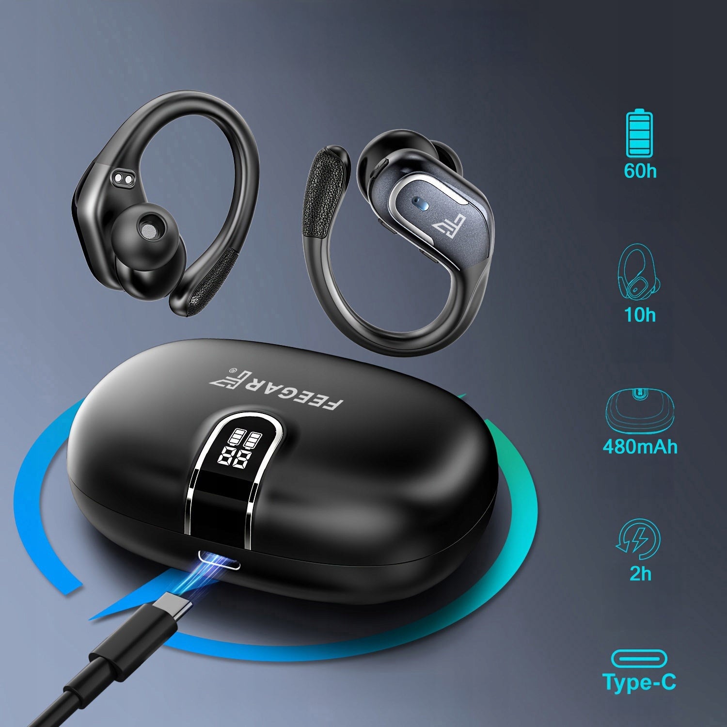 Wireless Headphones FEEGAR SPORT Bluetooth 5.4 Battery 70H In-Ear IPX5 Packaging status original