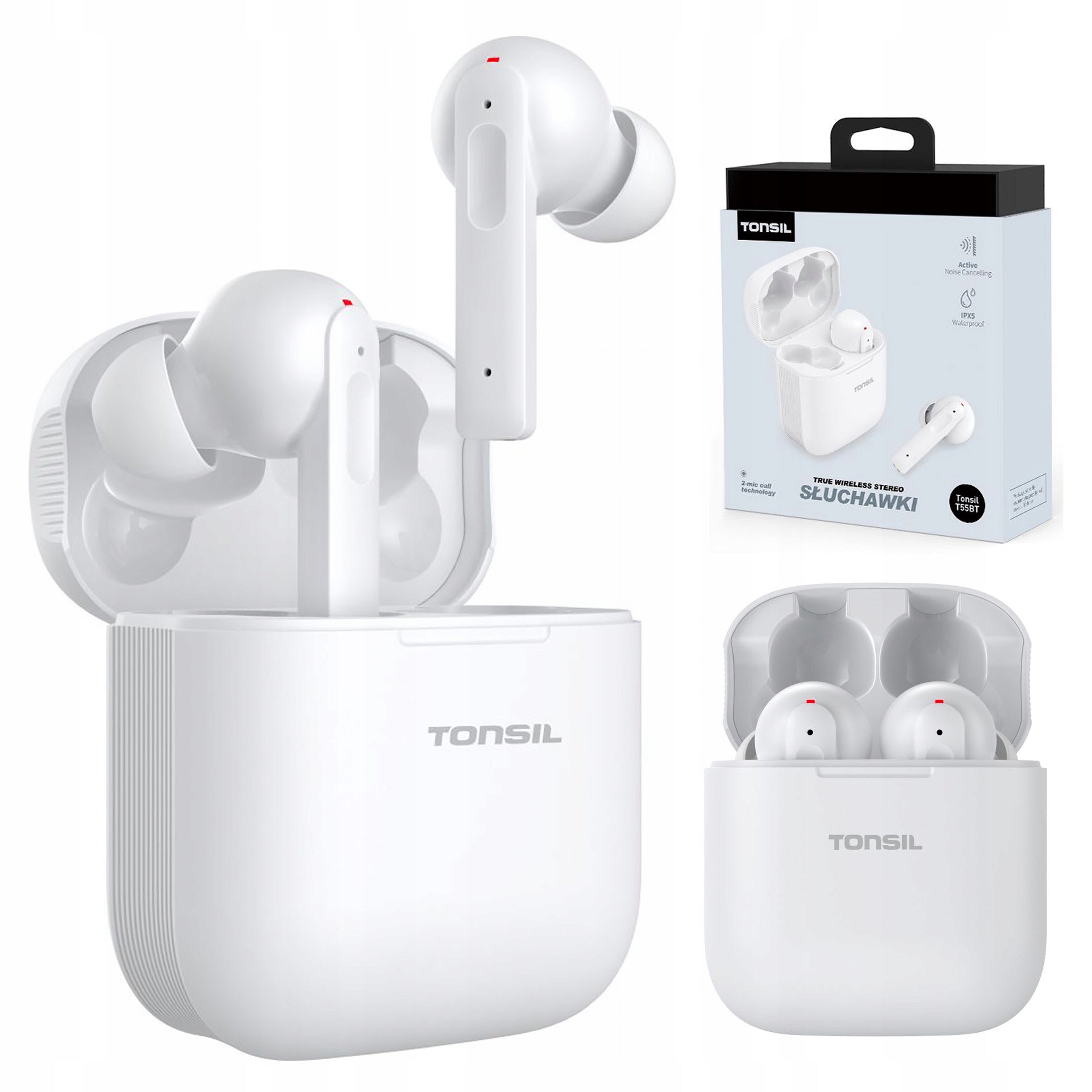 Wireless Headphones TONSIL T55BT Bluetooth TWS ANC In-Ear MIC WHITE