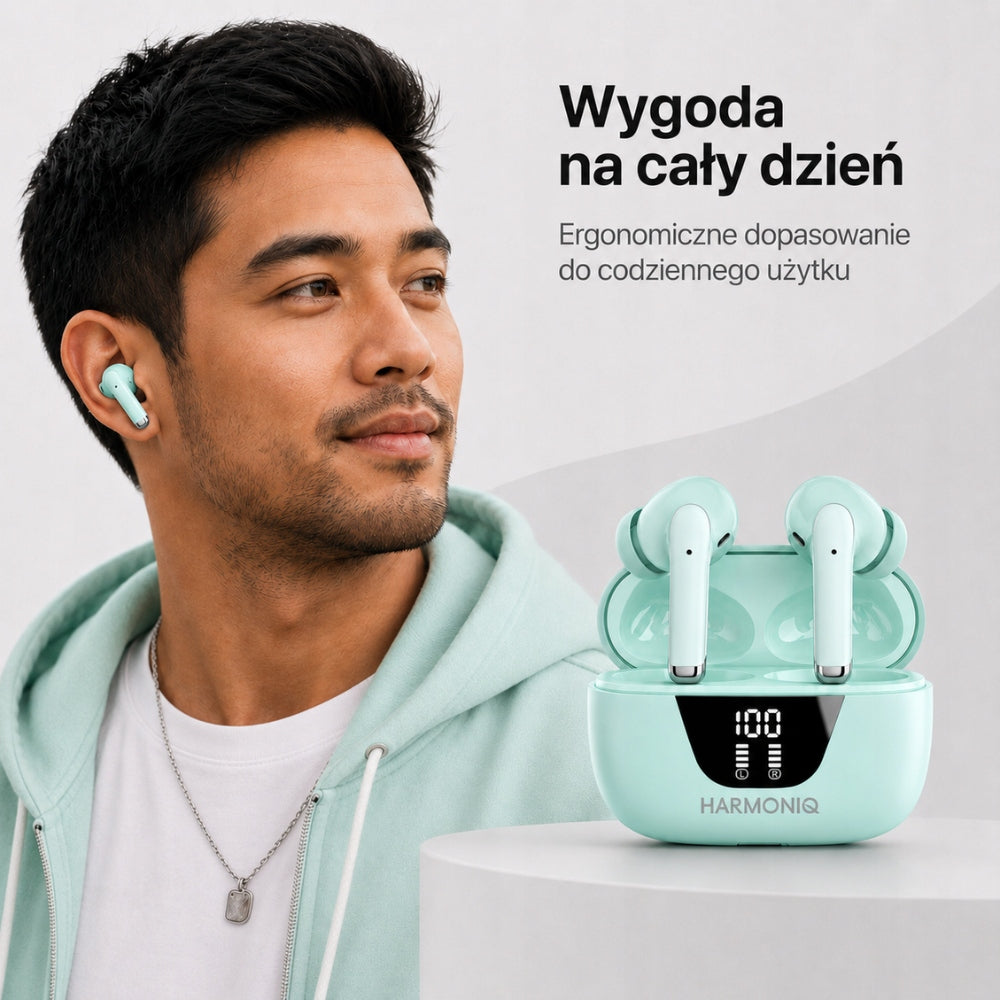 Wireless In-Ear Headphones Harmoniq Wireless Earbuds Bluetooth USB-C Mint Manufacturer code HE-008