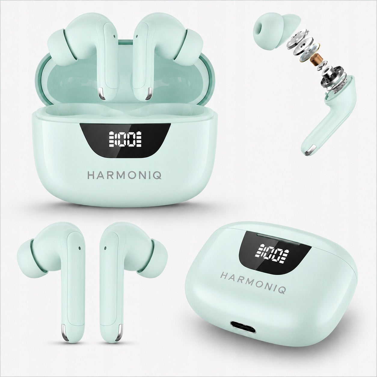 Wireless In-Ear Headphones Harmoniq Wireless Earbuds Bluetooth USB-C Mint