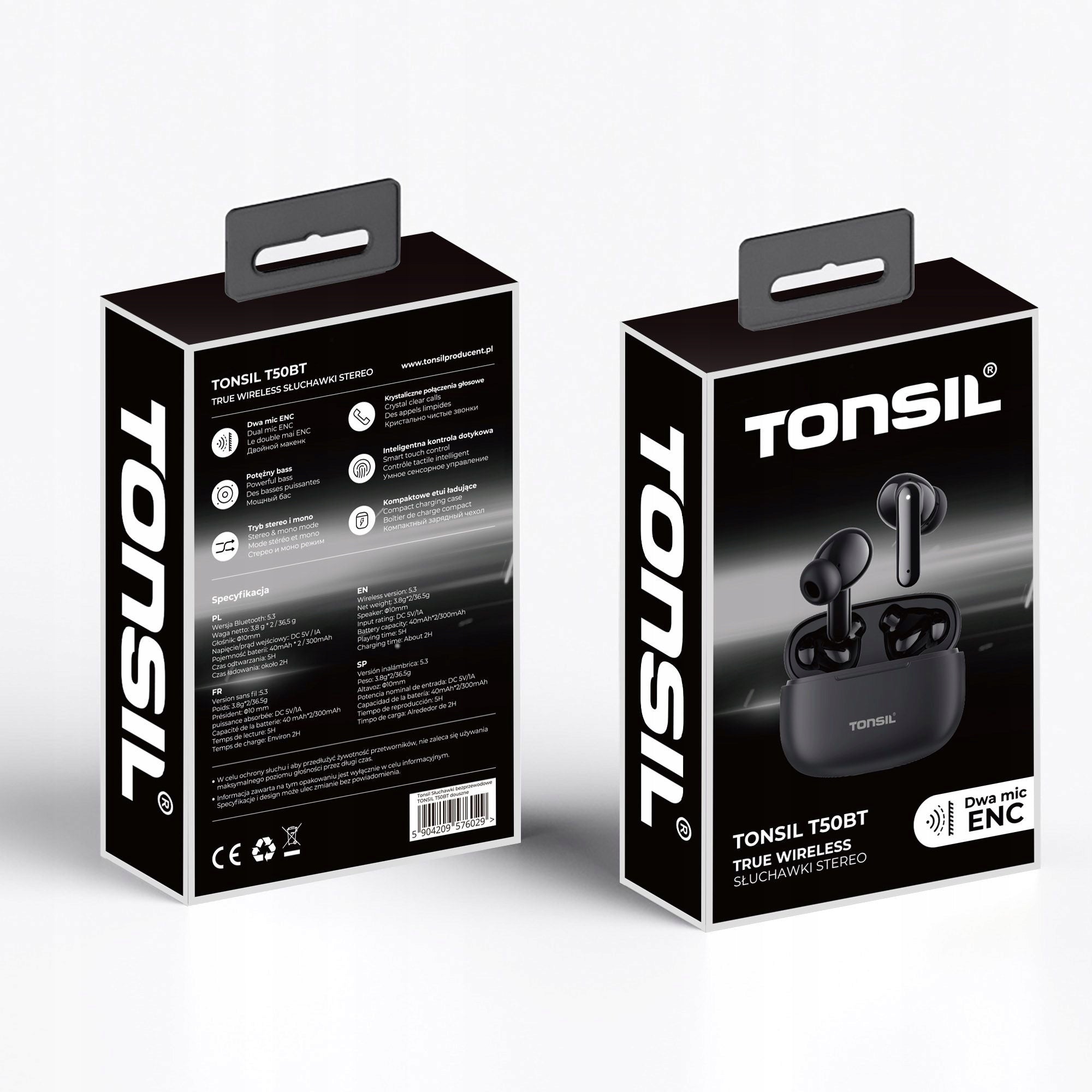 Wireless In-Ear Headphones TONSIL T50 BT BLACK Bluetooth IPX5 V5.3 Manufacturer code T50BT CZARNE