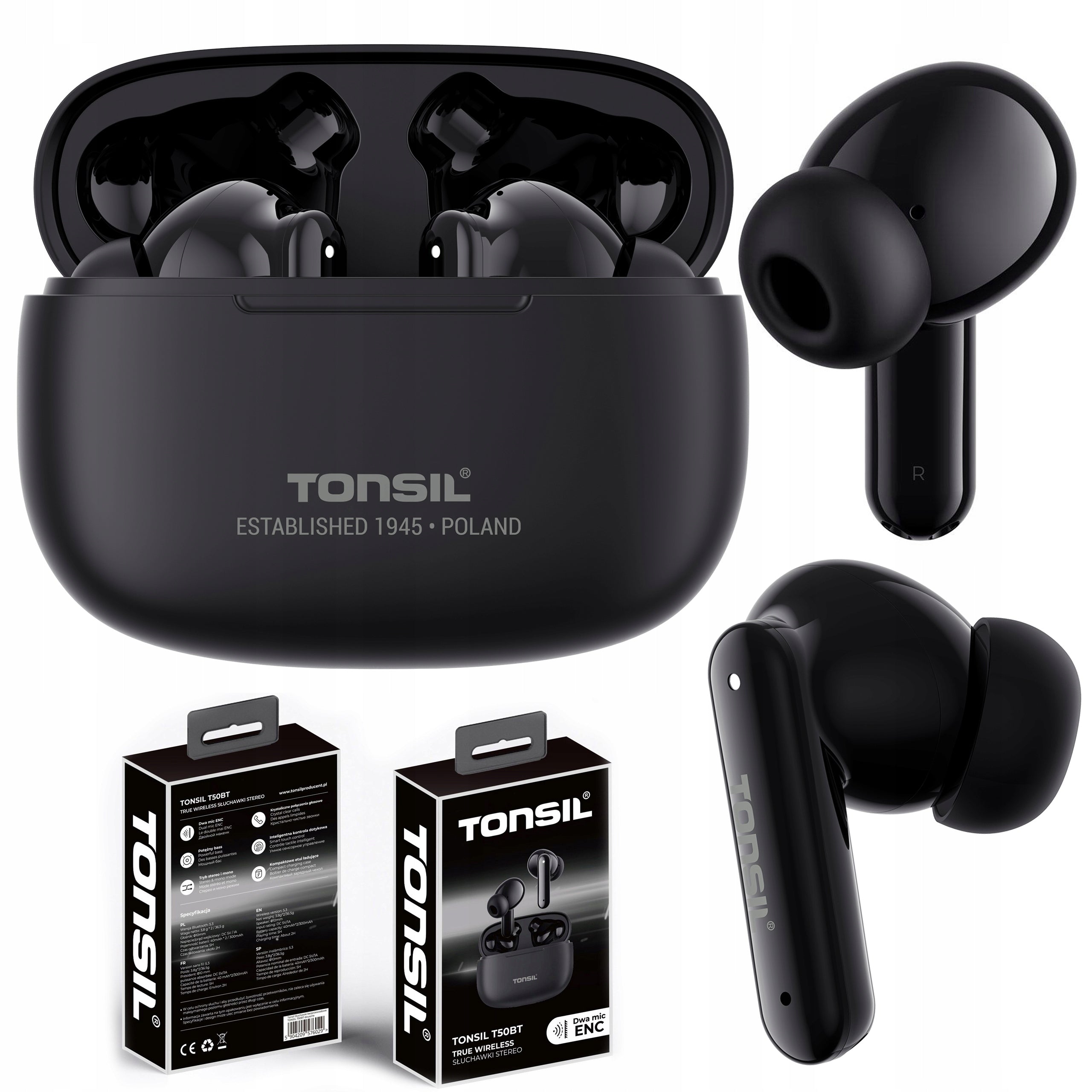 Wireless In-Ear Headphones TONSIL T50 BT BLACK Bluetooth IPX5 V5.3