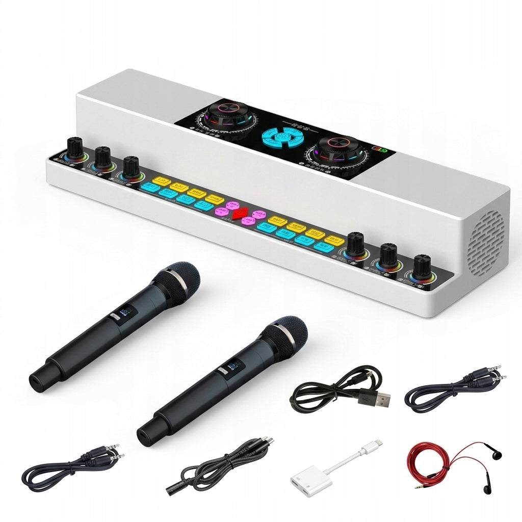 Wireless Karaoke Bluetooth Speaker Sound Card With Two Microphones