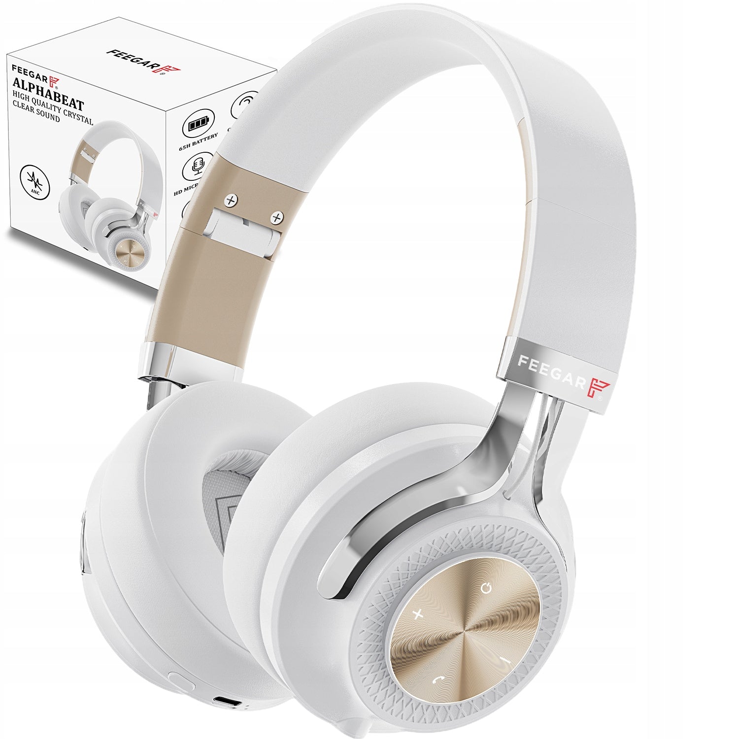 Wireless On-Ear Headphones FEEGAR AlphaBeat ANC 65H White Bluetooth5.4