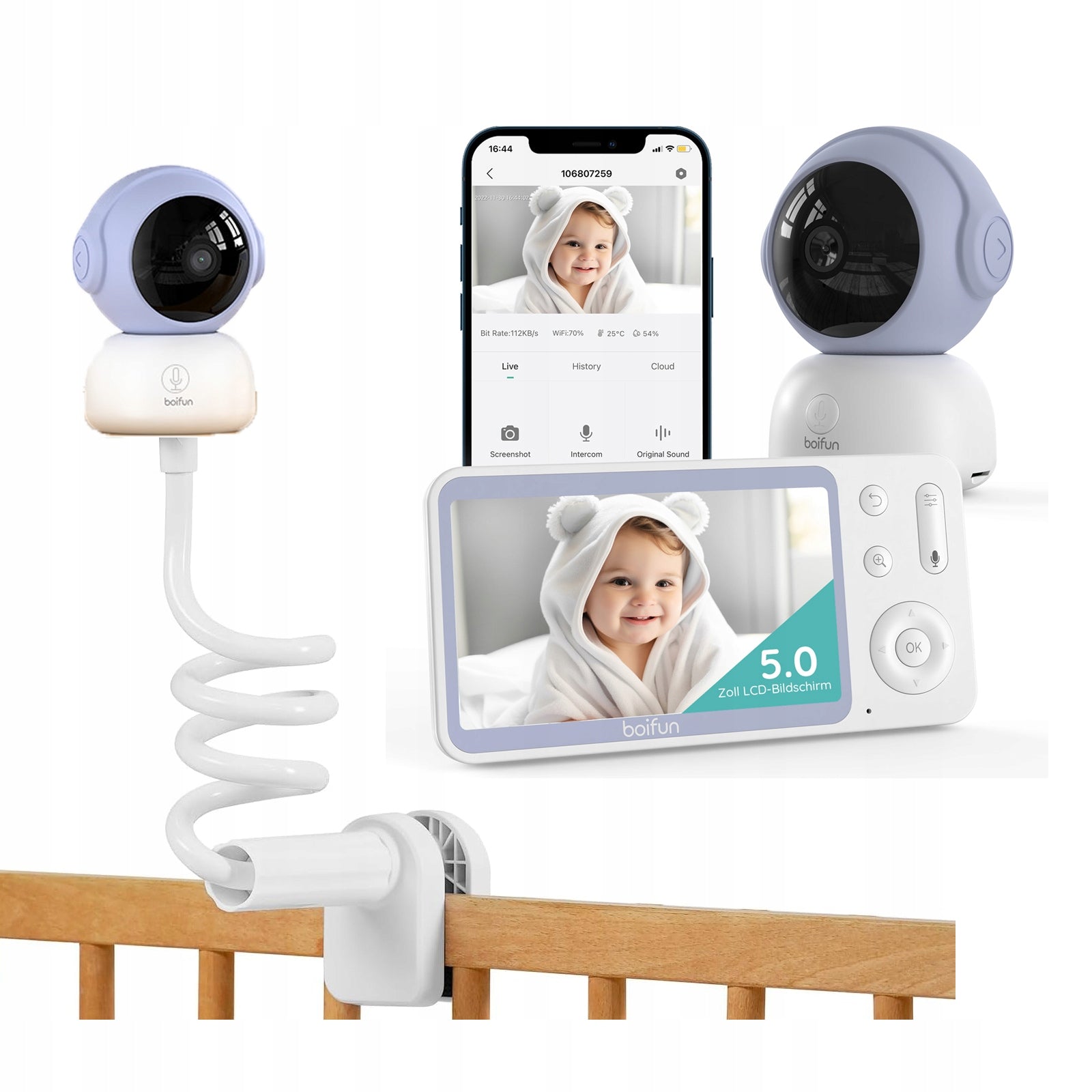 Wireless Rotating Baby Monitor Electronic 2K WIFI LCD Camera ZOOM HOLDER