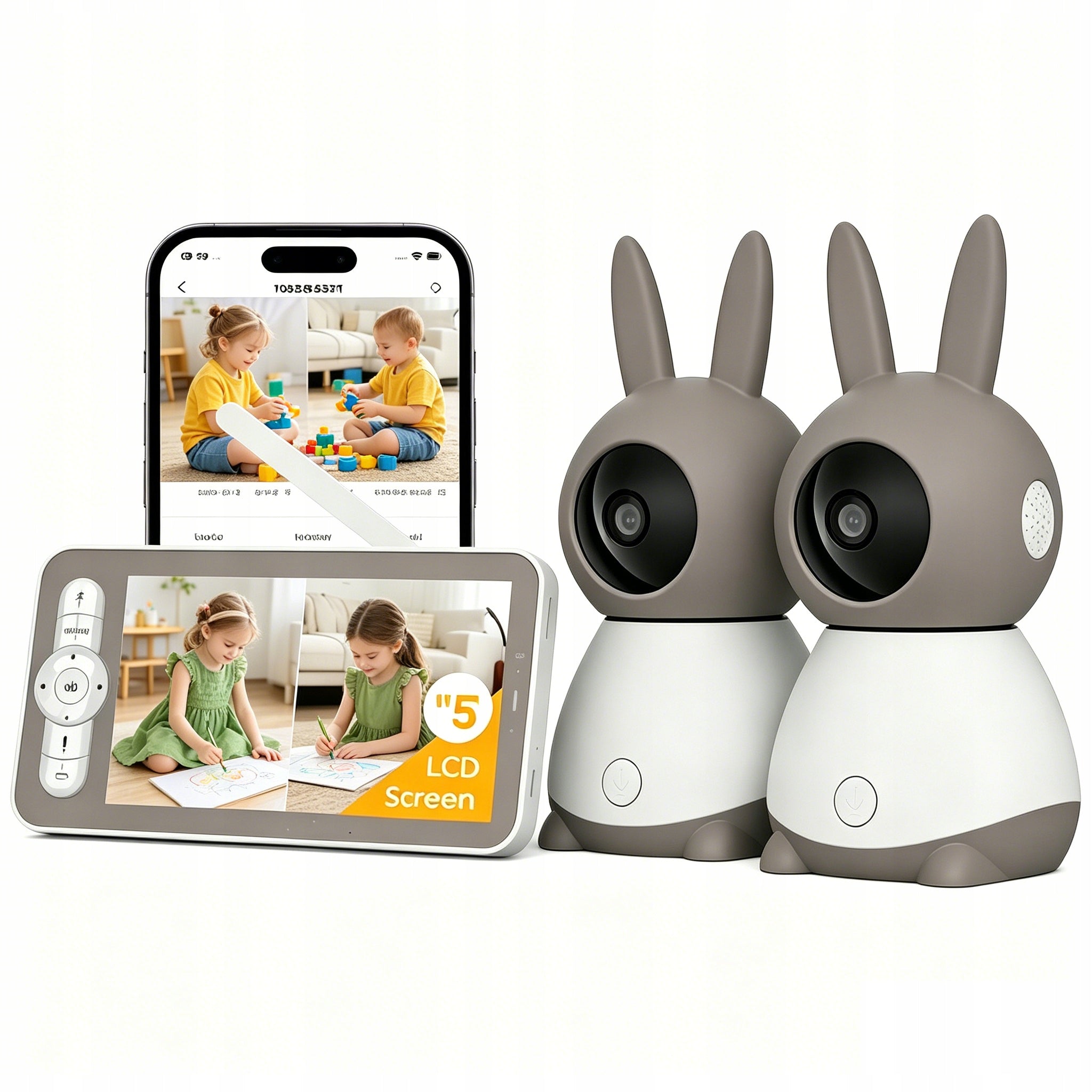 Wireless Rotating Baby Monitor HD Screen 5" 2 LCD Camera 4xZOOM