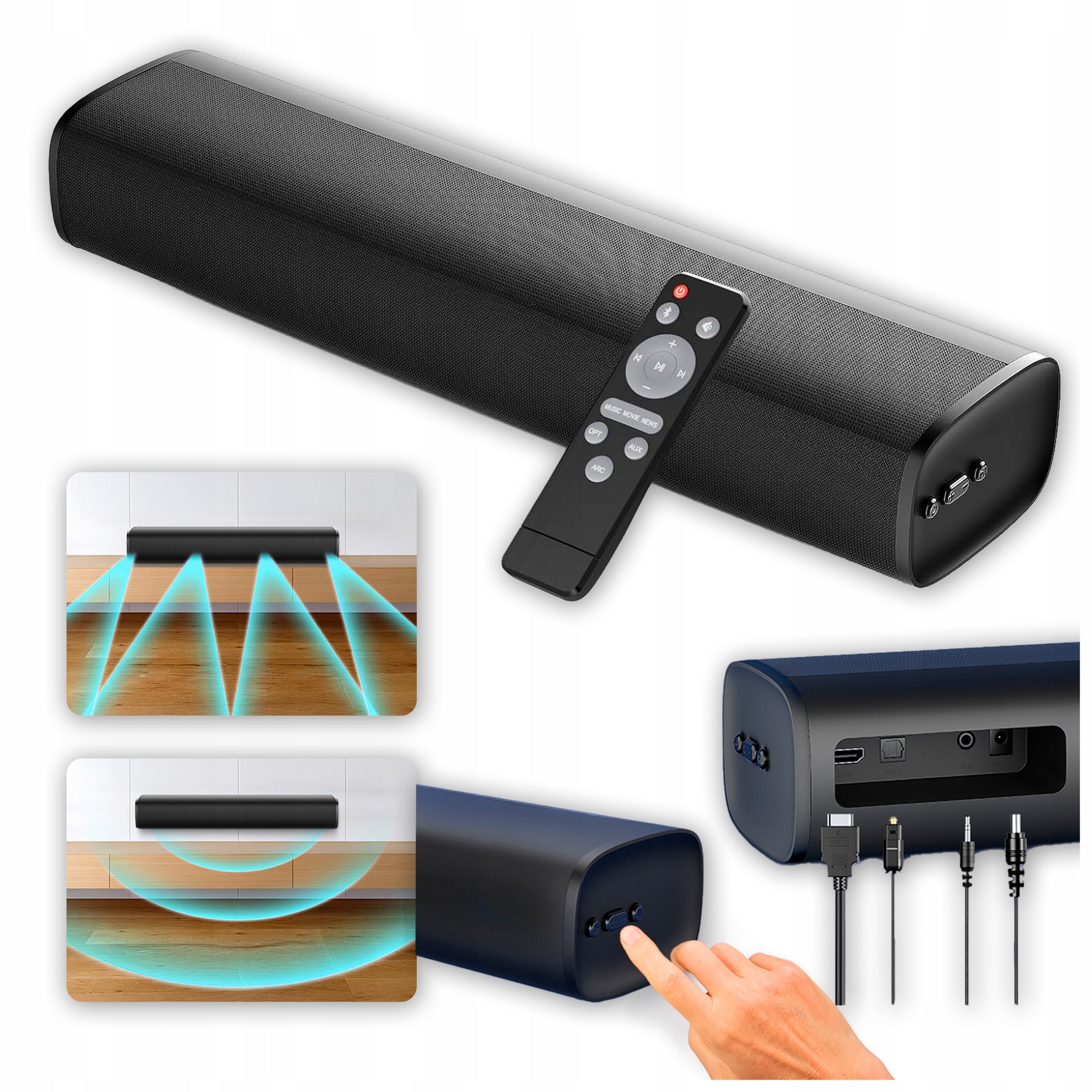 Wireless Soundbar 56W Bluetooth 5.3 ARC TV PC Game Wall Projector