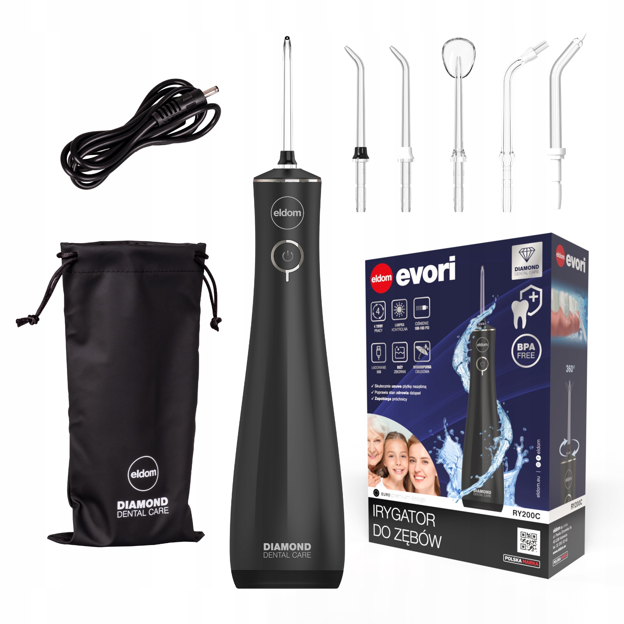 Wireless Tooth Irrigator 4 Modes 5 Tips IPX7 Eldom RY200C black