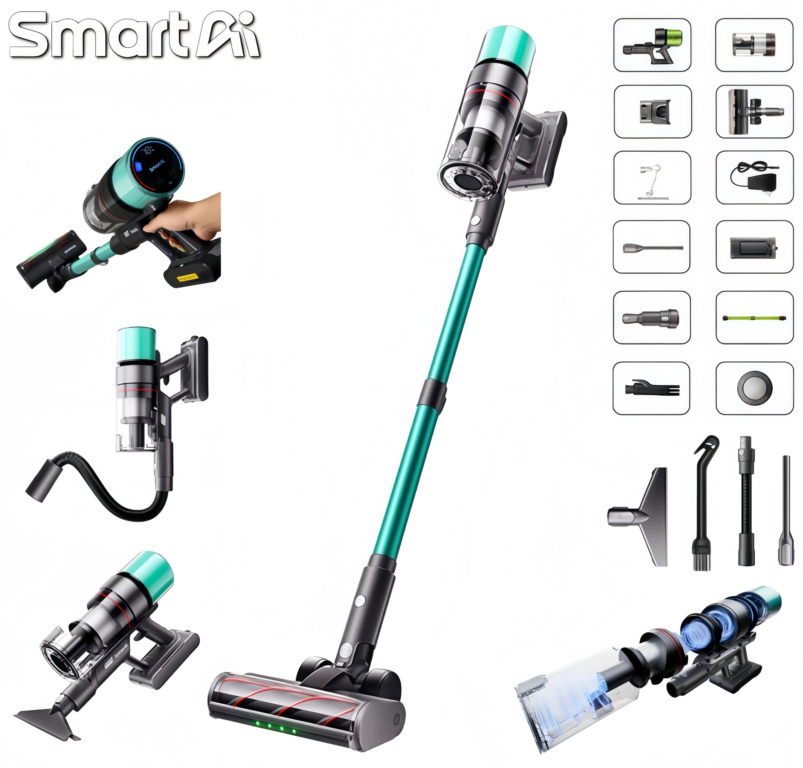 Wireless Upright Vacuum Cleaner Smart Ai V5 PRO Brushless LED 2in1 70min