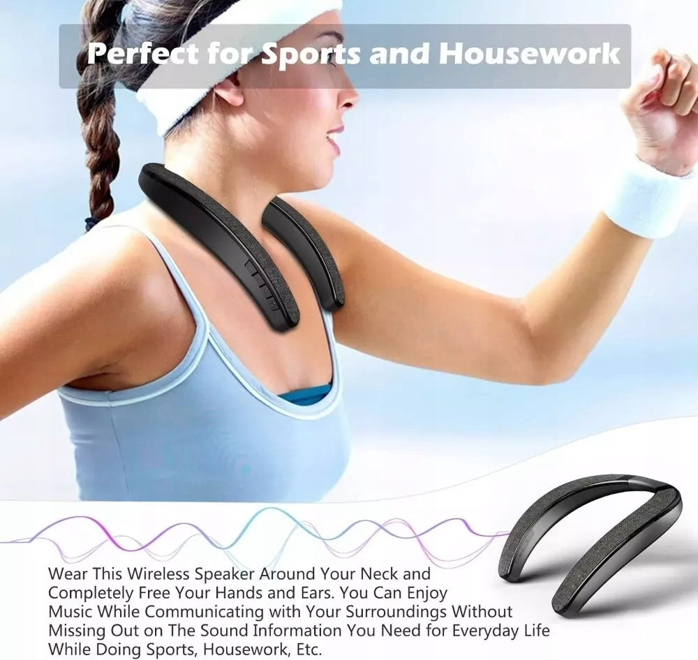 Wireless Wearable Stereo Surround Sound Neckband Speaker with Built-in mic Batteries included yes