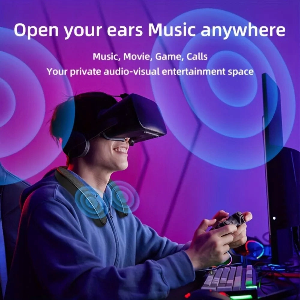 Wireless Wearable Stereo Surround Sound Neckband Speaker with Built-in mic Brand no brand