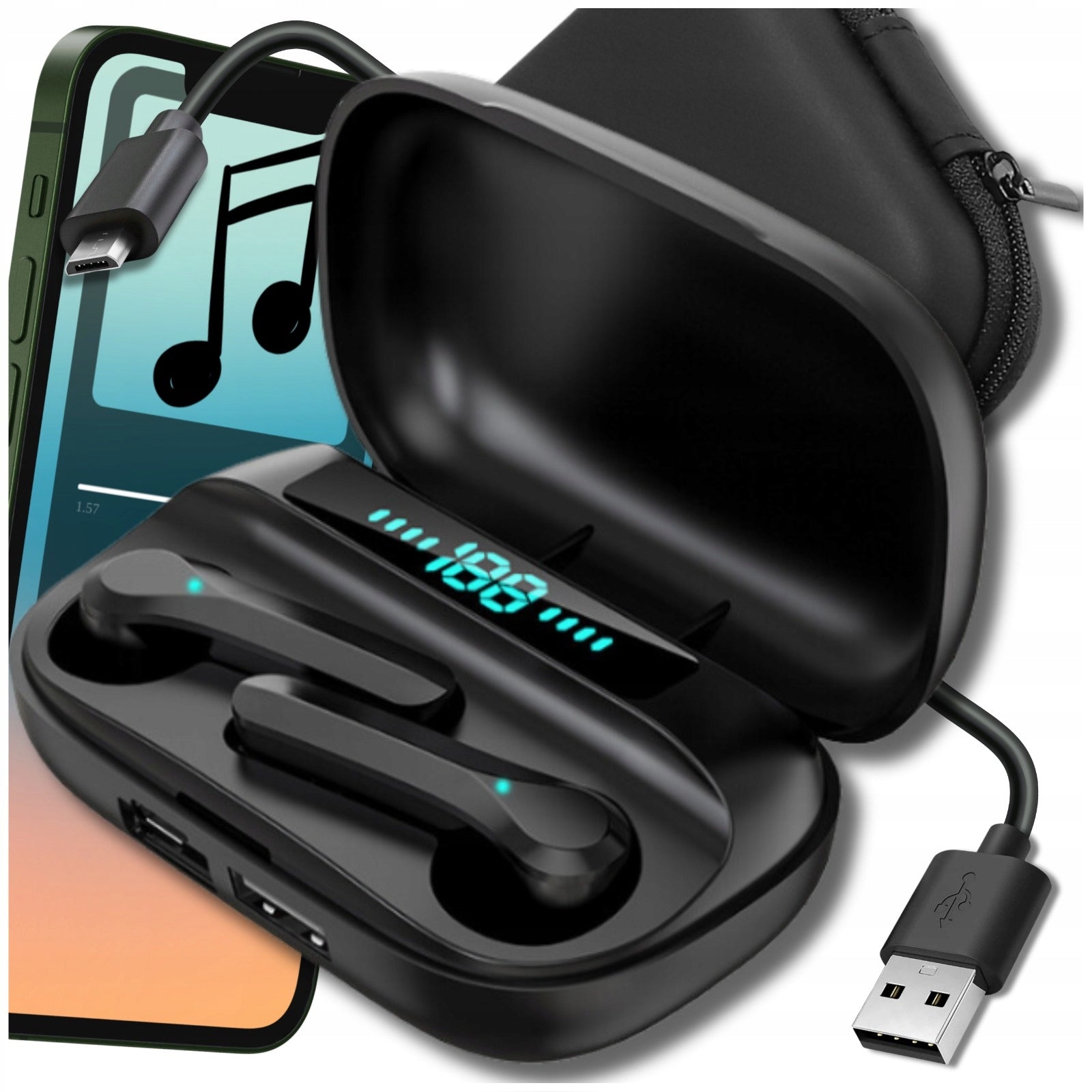 Wireless bluetooth earbuds with microphone powerbank case