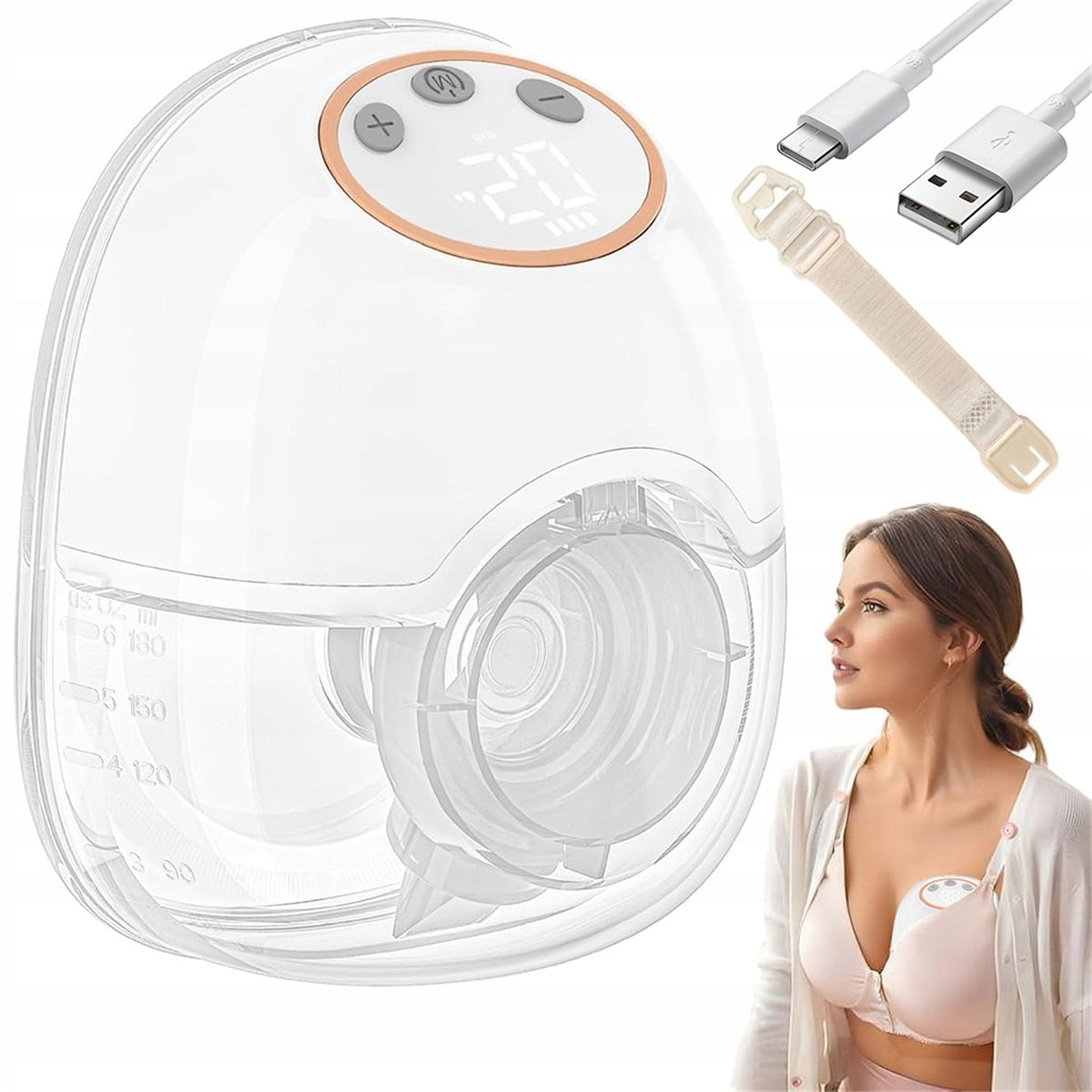 Wireless breast pump 4 modes 12 suction levels, 150ml, white Packaging status original