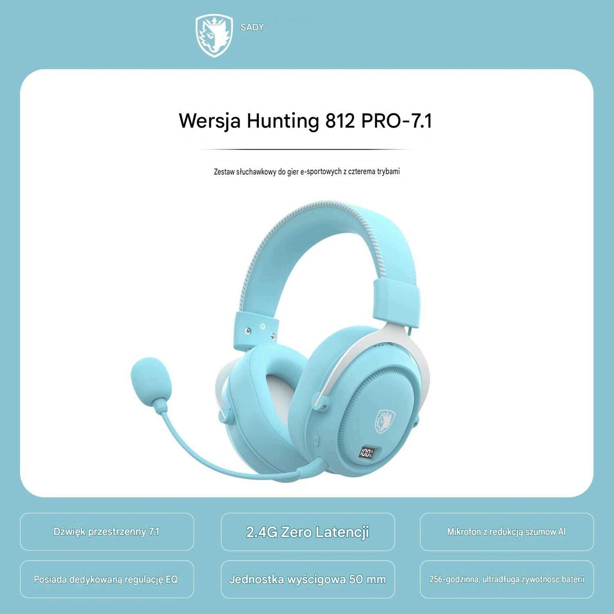 Wireless gaming headset SADES-812, 2.4G + Bluetooth-blue