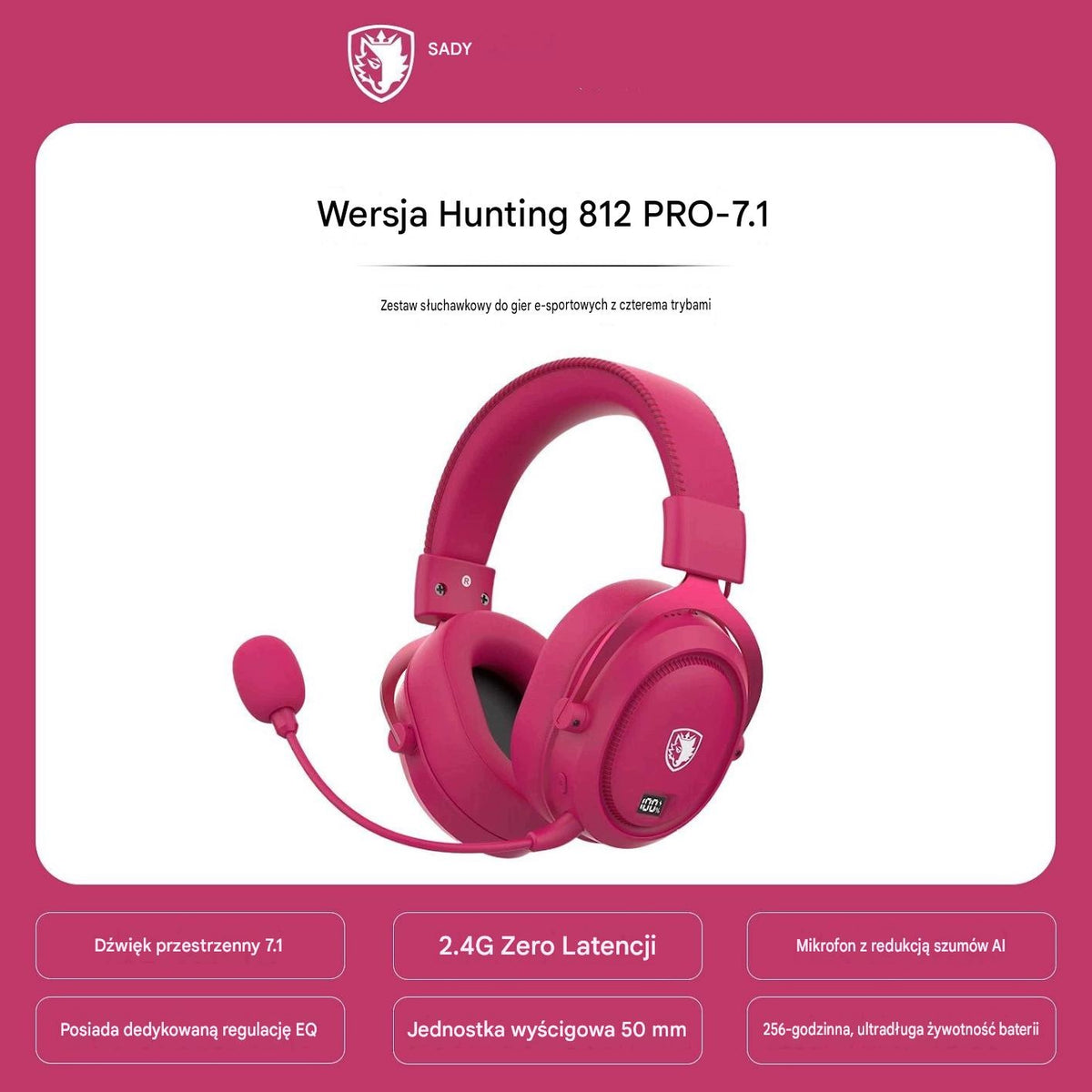 Wireless gaming headset SADES-812, 2.4G + Bluetooth-pink