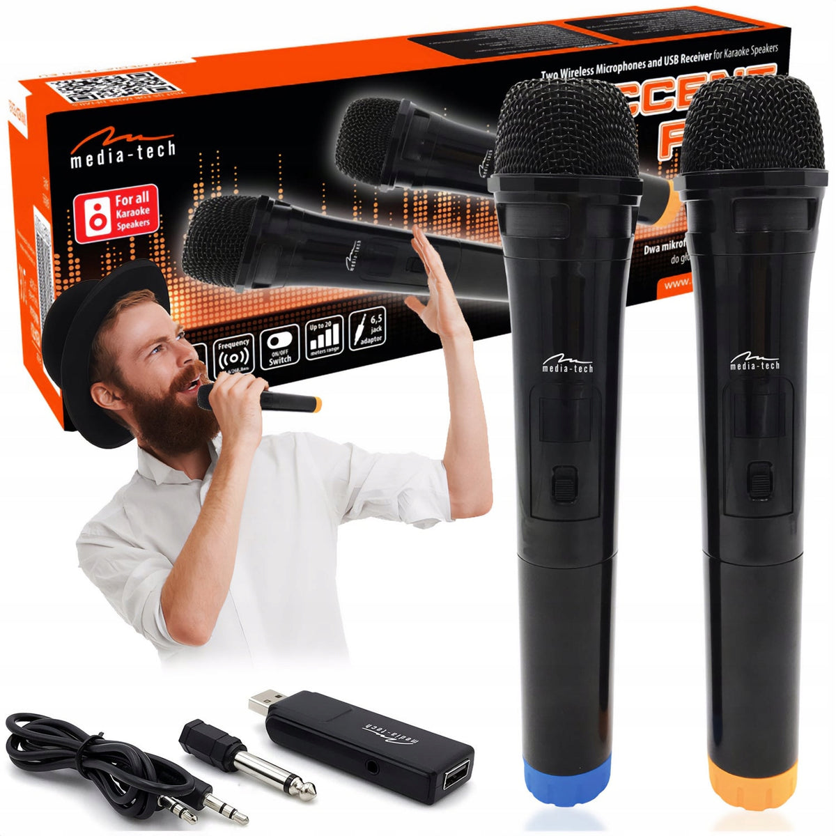 Wireless microphones 2 pieces Media-Tech Accent Pro range 20m karaoke