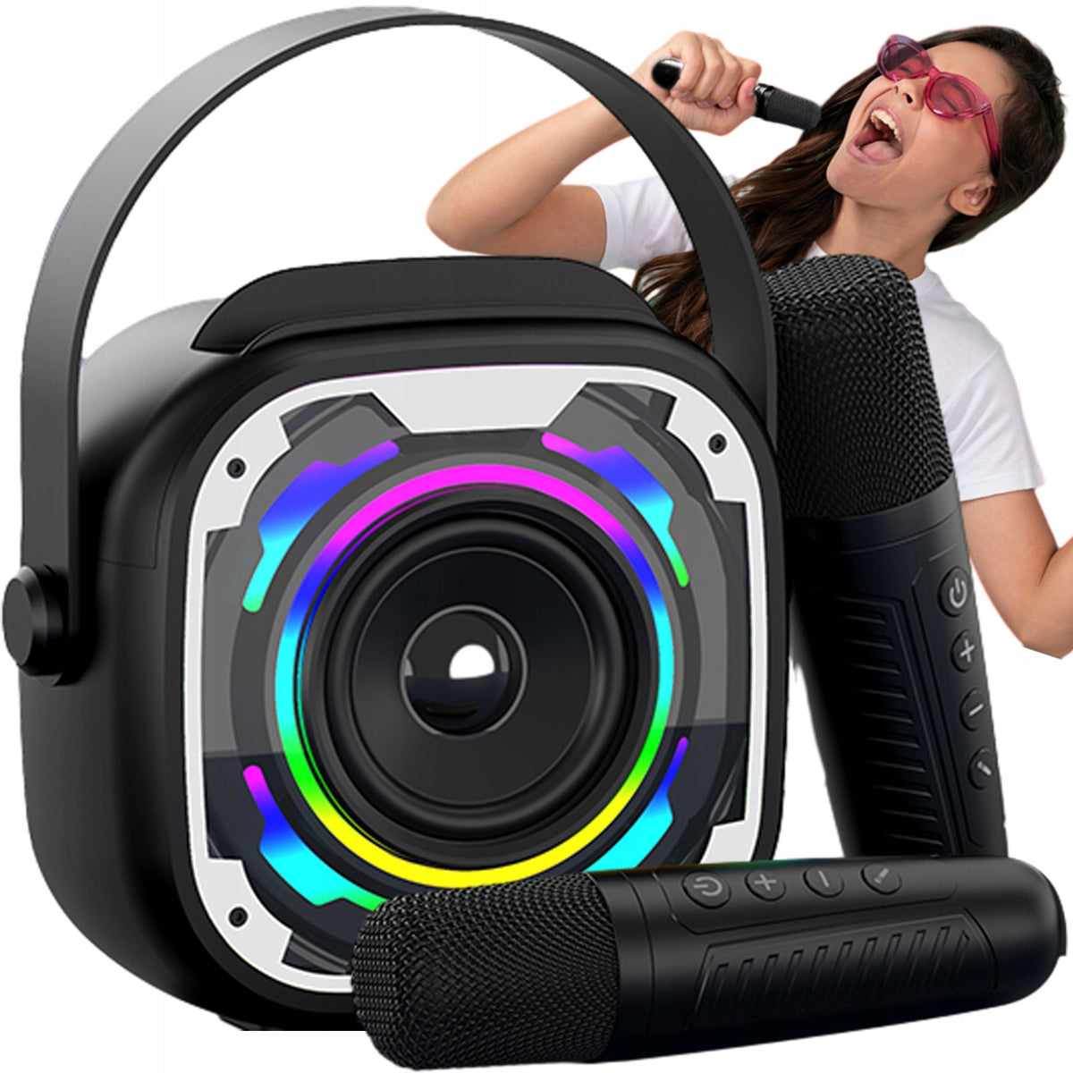 Wireless mobile bluetooth led speaker 2 karaoke microphones sd aux usb Manufacturer code V11 BT