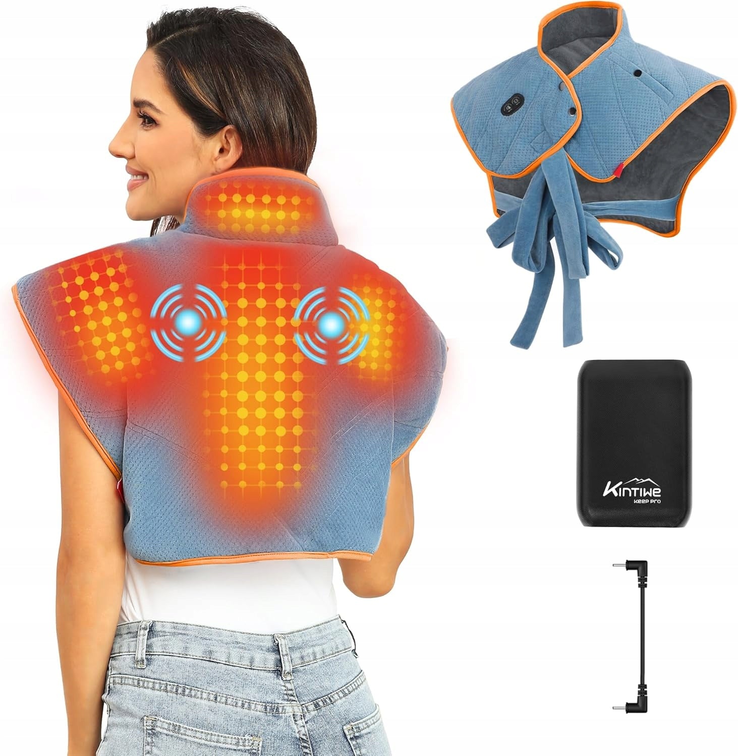Wireless neck and shoulder heating pad with rechargeable battery