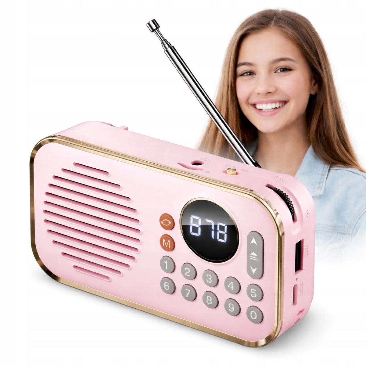 Wireless portable bluetooth speaker + fm radio 5W usb mp3 pink