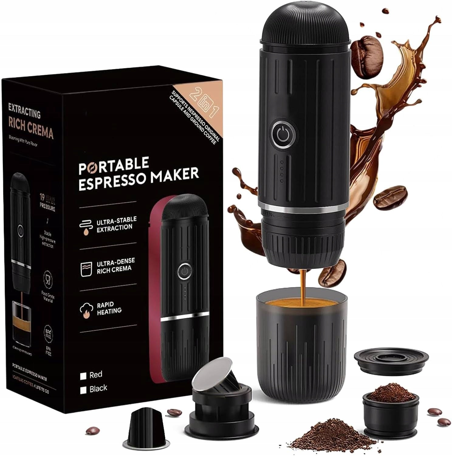Wireless, portable, semi-automatic espresso coffee maker.