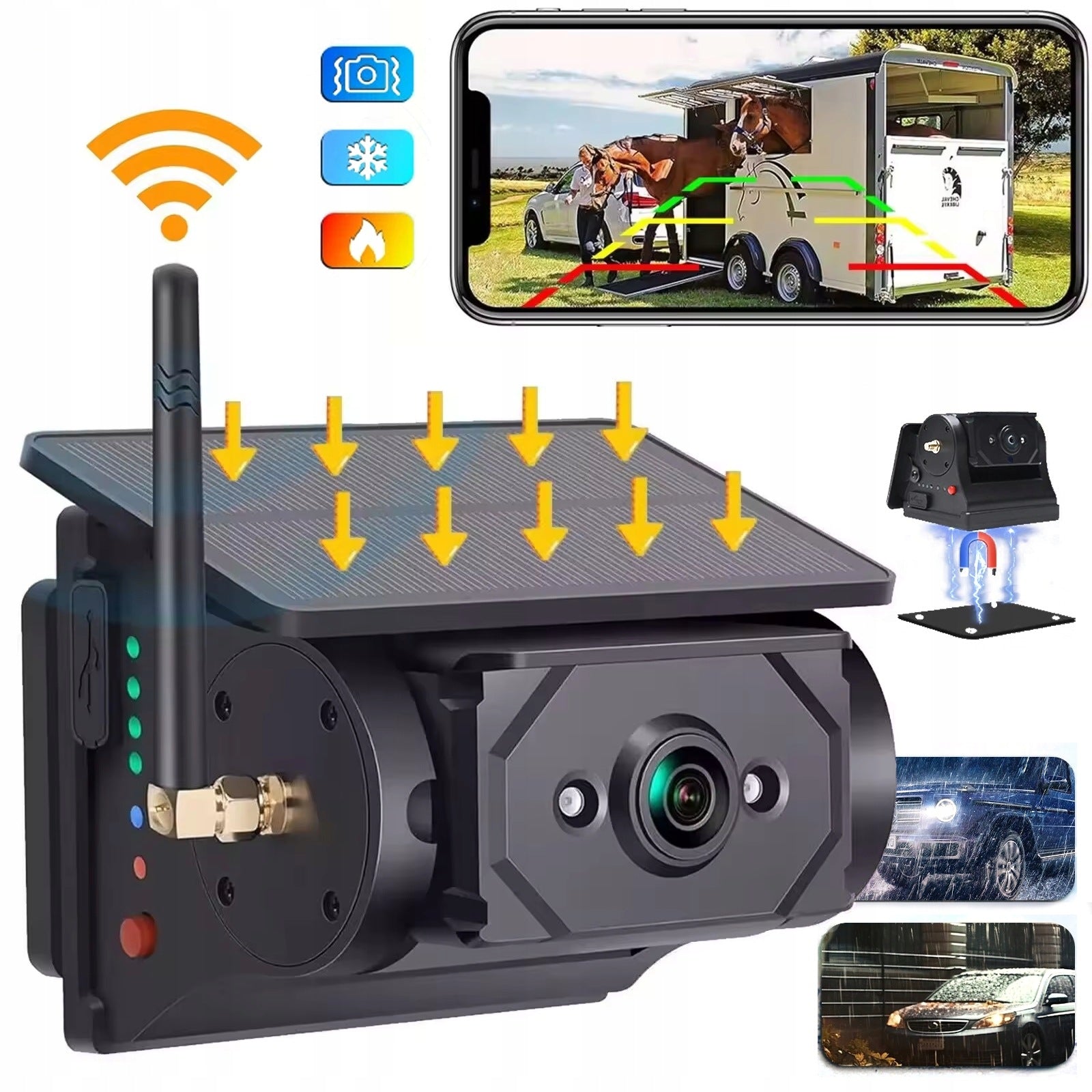 Wireless reversing camera solar magnetic camera with battery