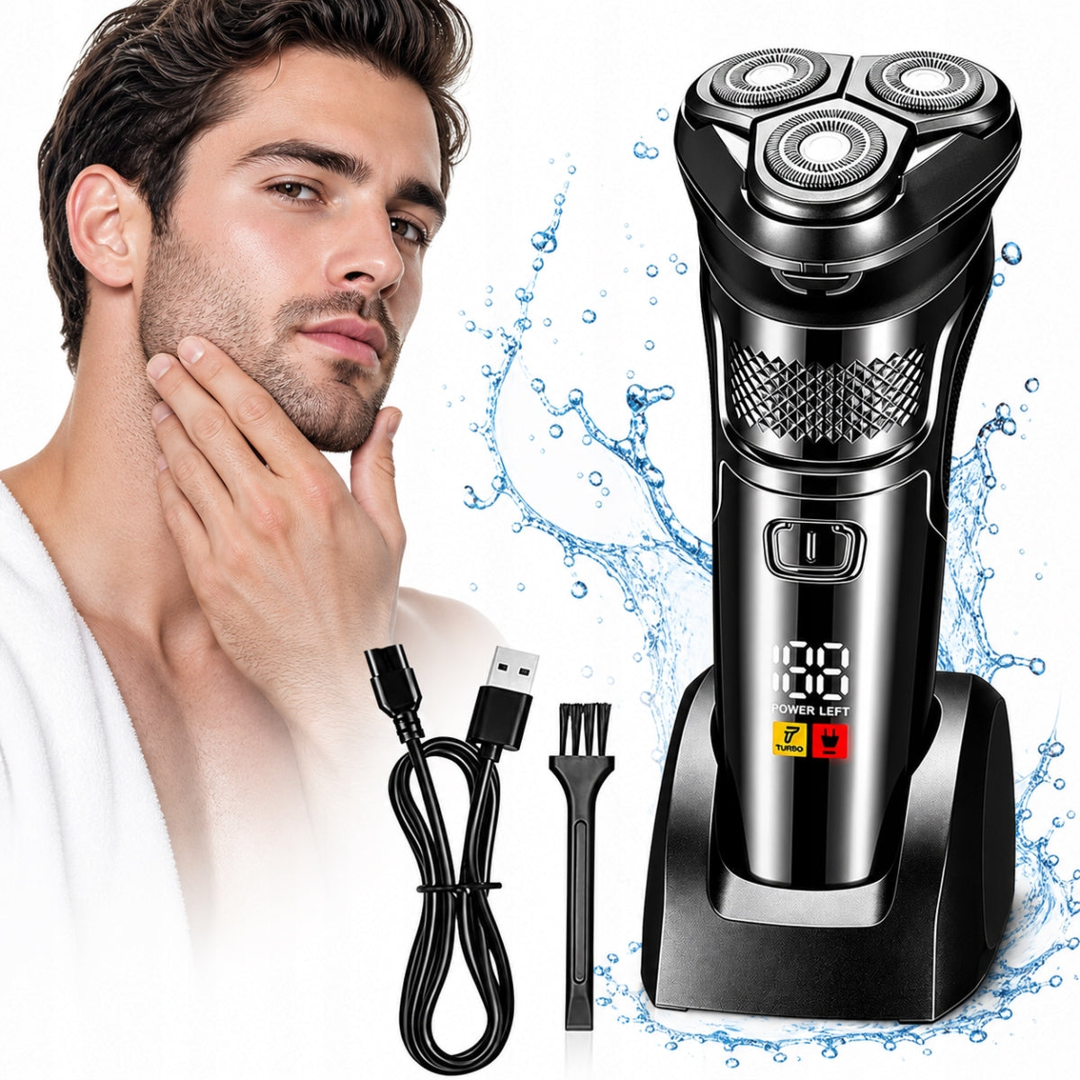 Wireless shaver 3 heads – with trimmer, IPX7, USB charging
