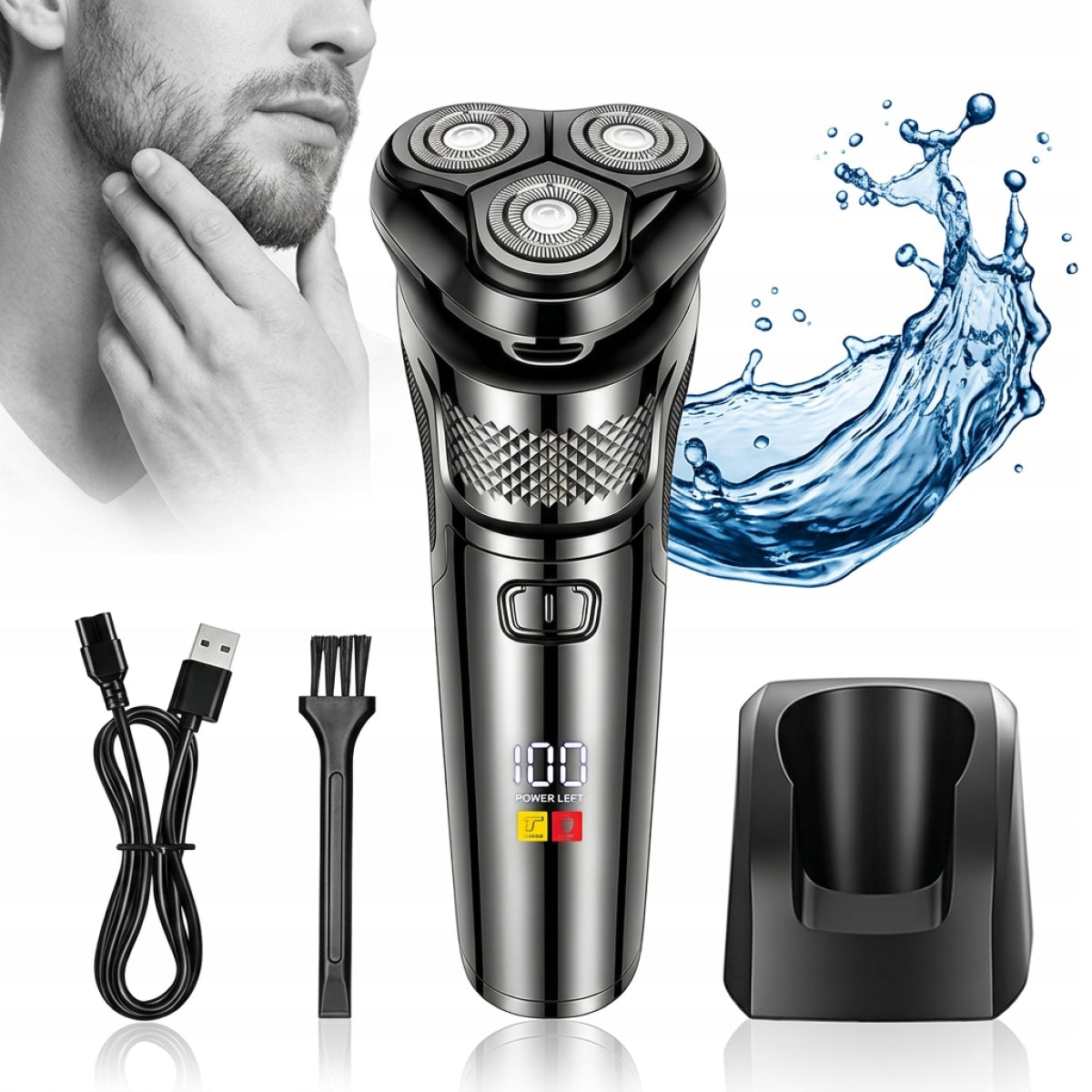 Wireless shaver 3 heads – with trimmer, IPX7, USB charging