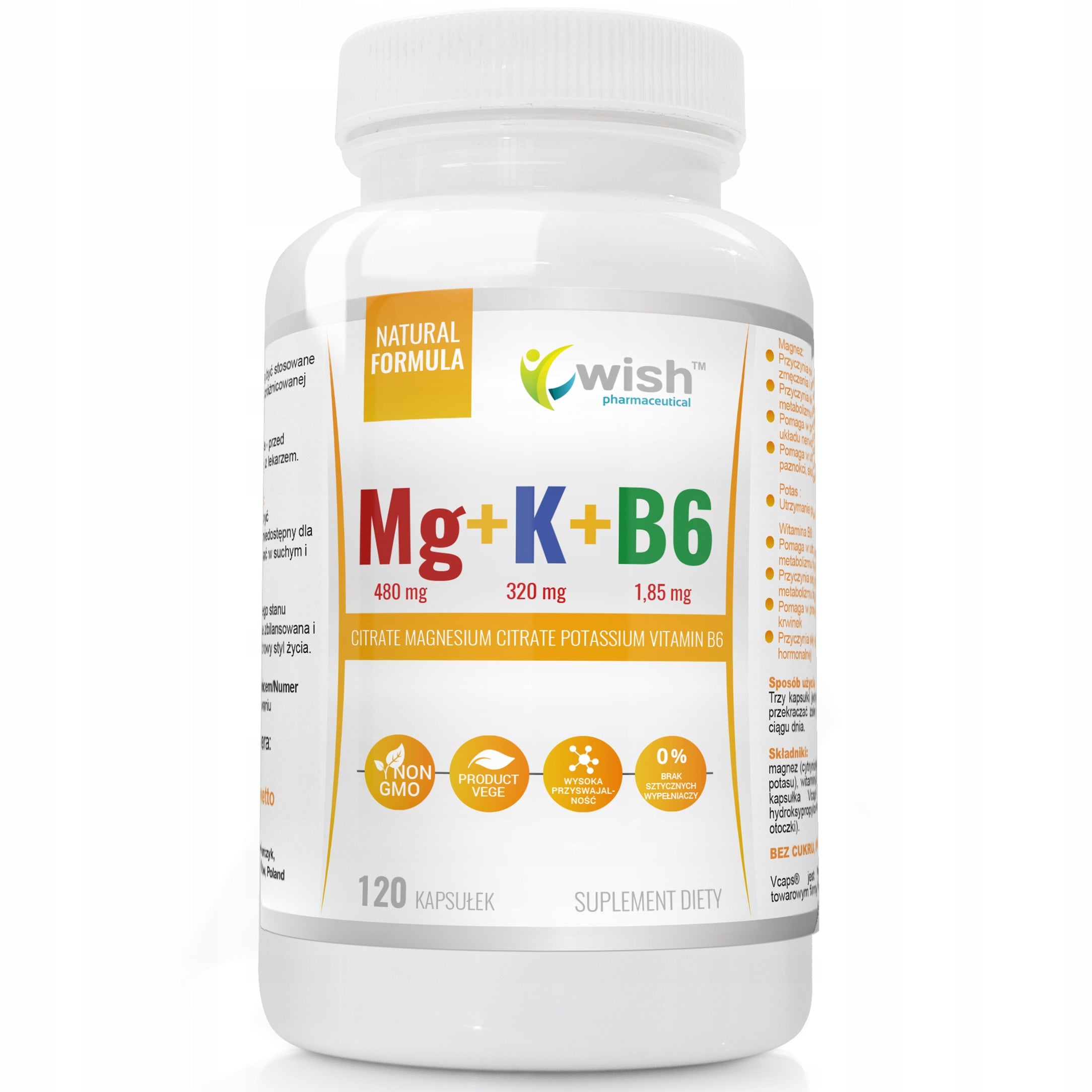 Wish Mg+K+Vit B6 Magnesium + Potassium + Vitamin B6 120 capsules vege