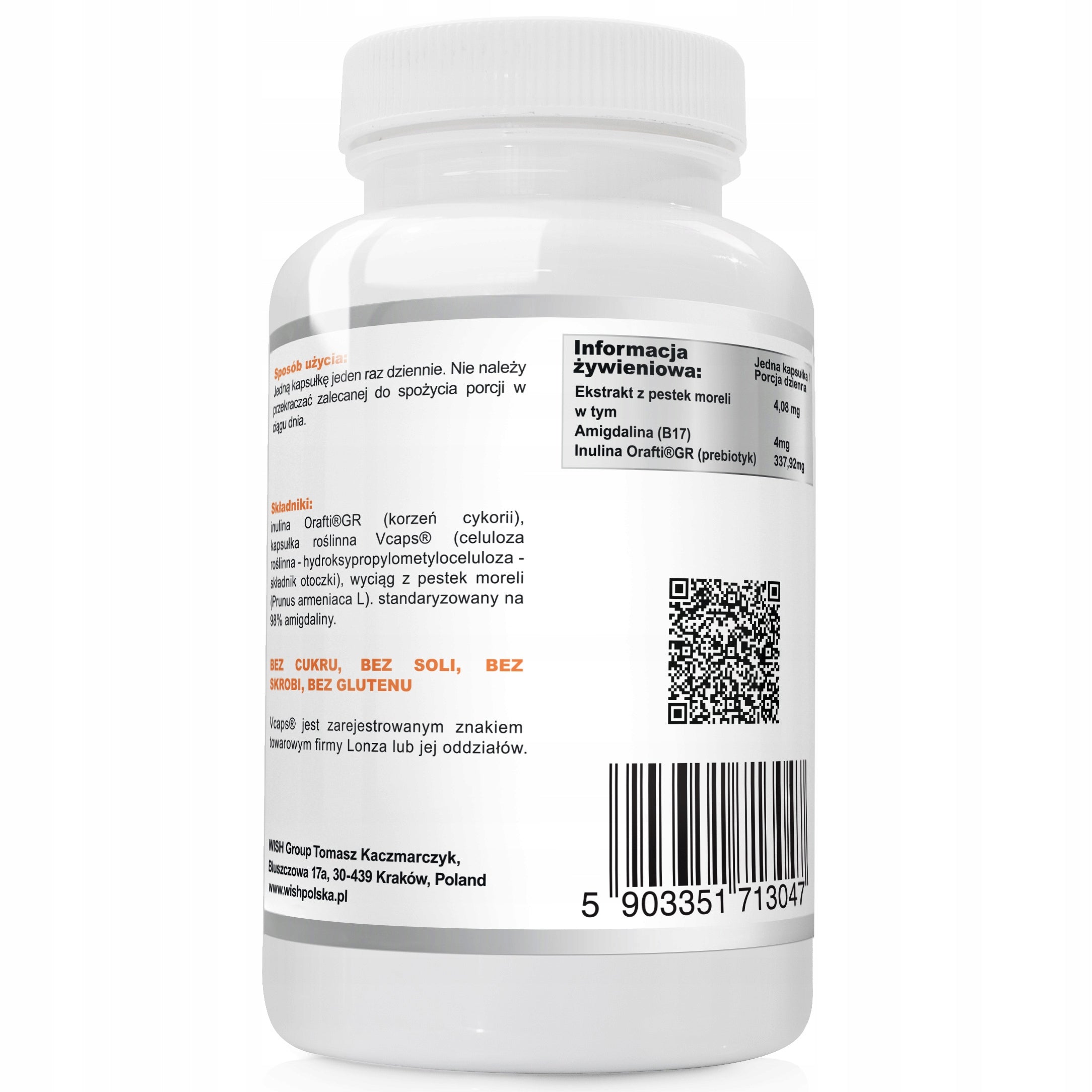 Wish Pharmaceutical B17 Amygdalin 4mg + PREBIOTIC capsules 120 pcs EAN (GTIN) 5903351713047