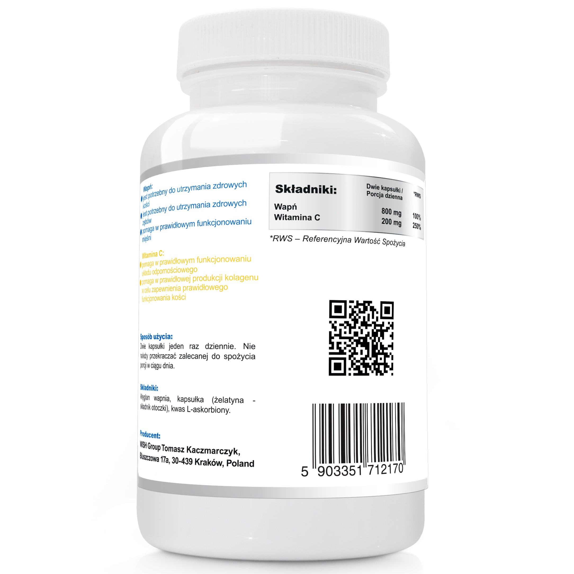 Wish Pharmaceutical Calcium 400mg+ Vitamin C capsules 120 pcs Manufacturer code 5903351712170