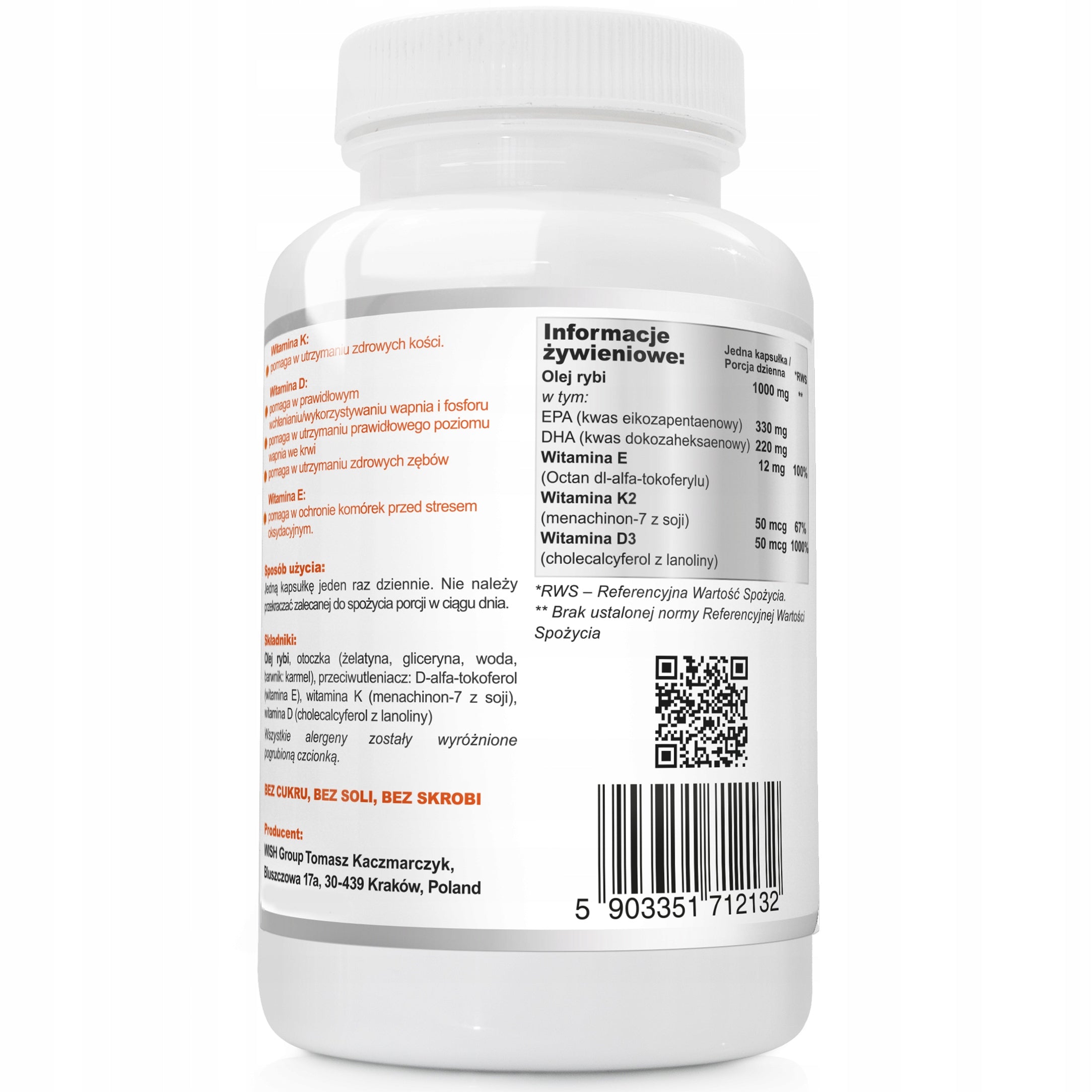 Wish Pharmaceutical Omega 3+ vitamin K2+D3 2000 IU capsules 90 pack Manufacturer code 5903351712132
