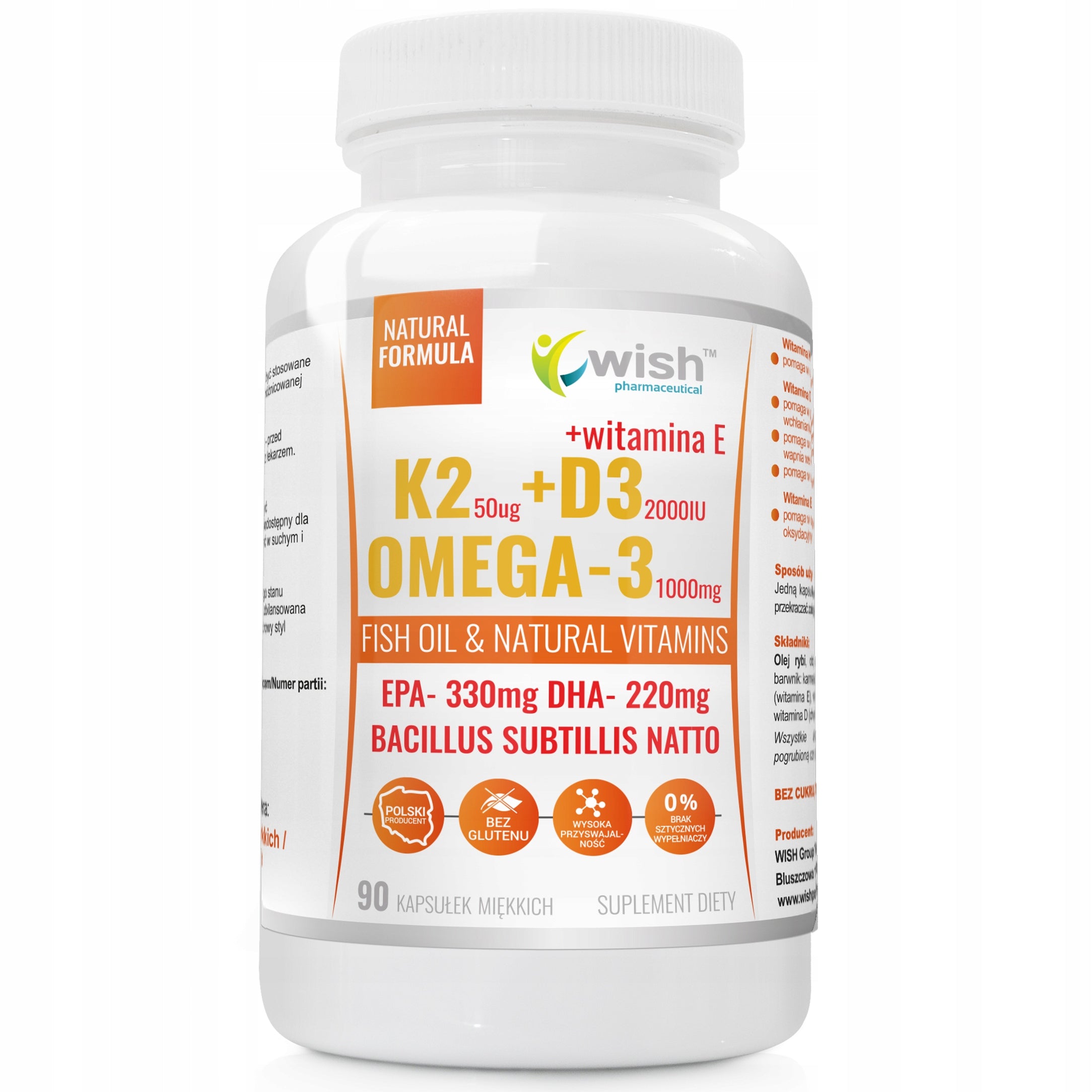 Wish Pharmaceutical Omega 3+ vitamin K2+D3 2000 IU capsules 90 pack