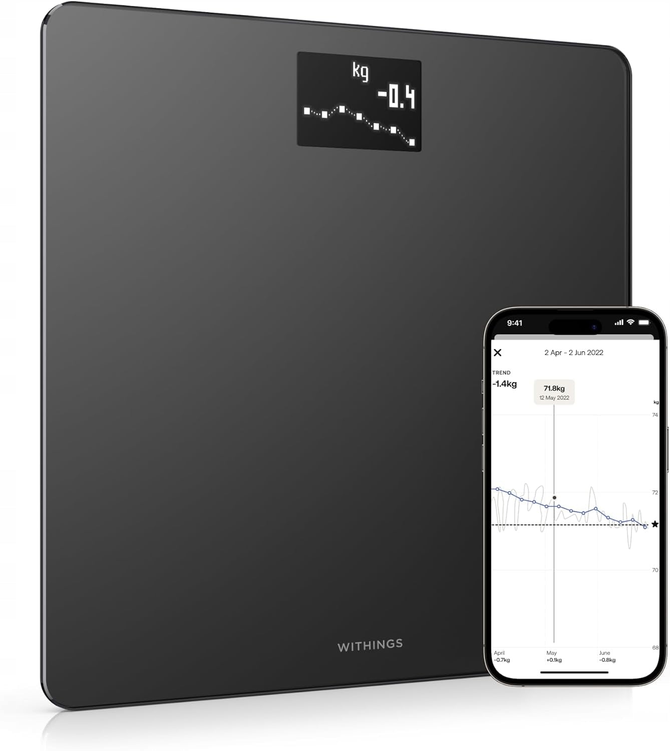 Withings Smart OLED Bathroom Scale Up to 180kg Black OLED Glass}