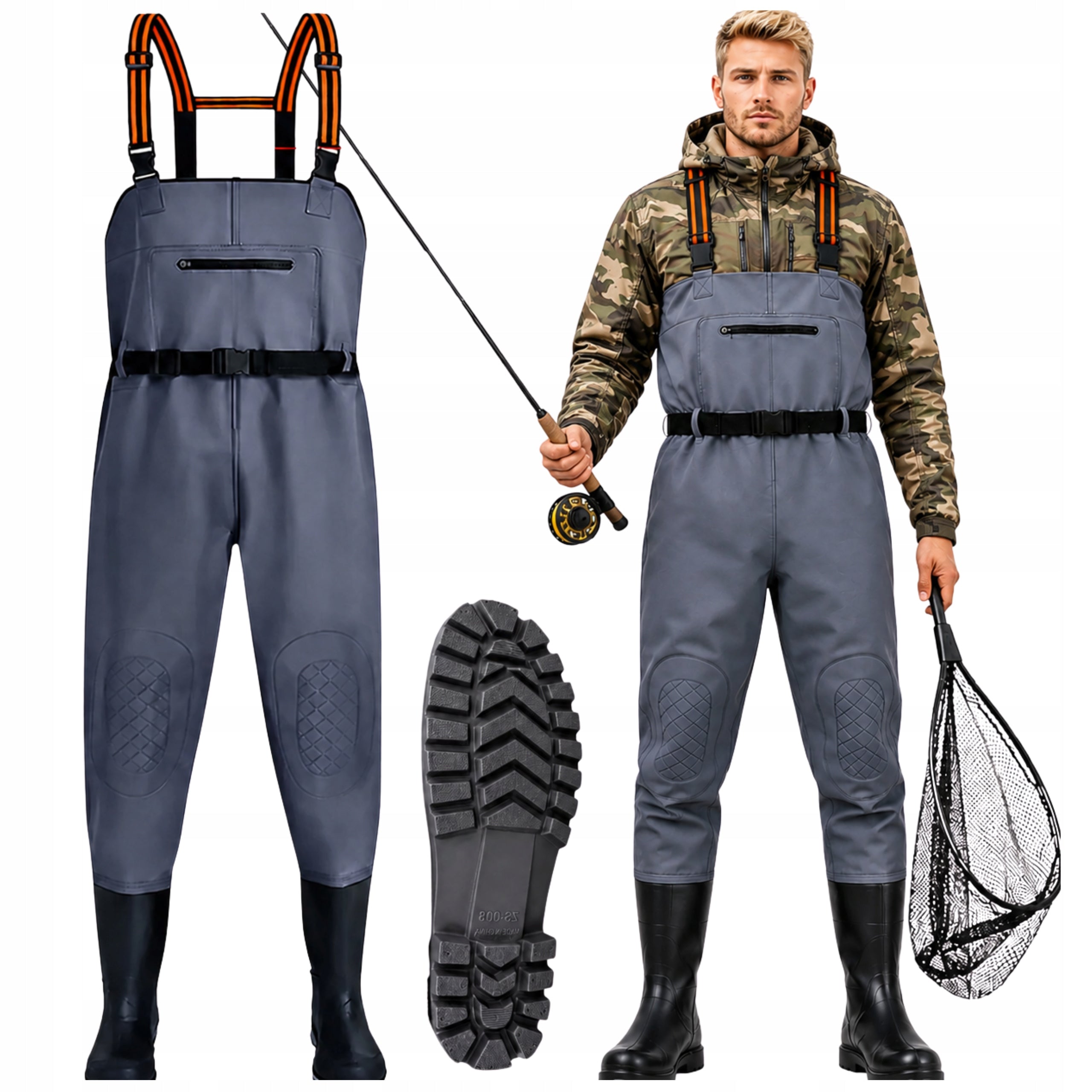 Wodery Fishing Wellington Pants Waterproof Pants Braces Size 44