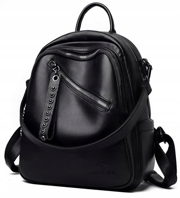 Women's Backpack BLACK Work Backpack Zipper Elegant Eco Leather Gift Packaging status original
