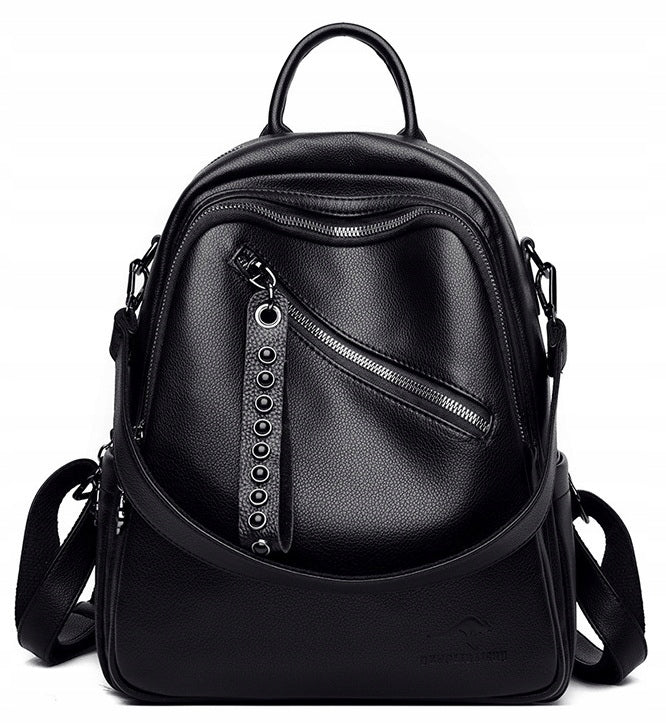 Women's Backpack BLACK Work Backpack Zipper Elegant Eco Leather Gift