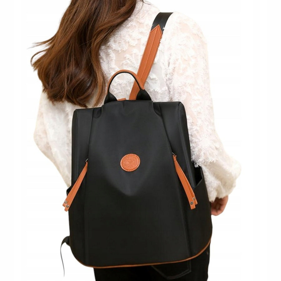 Women's Backpack BLACK with Brown Anti-Theft Backpack for Urban Work
