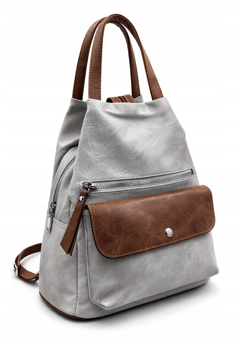 Women's Backpack Marco Contti Grey 2in1 Leather Eco Urban Elegant Packaging status original