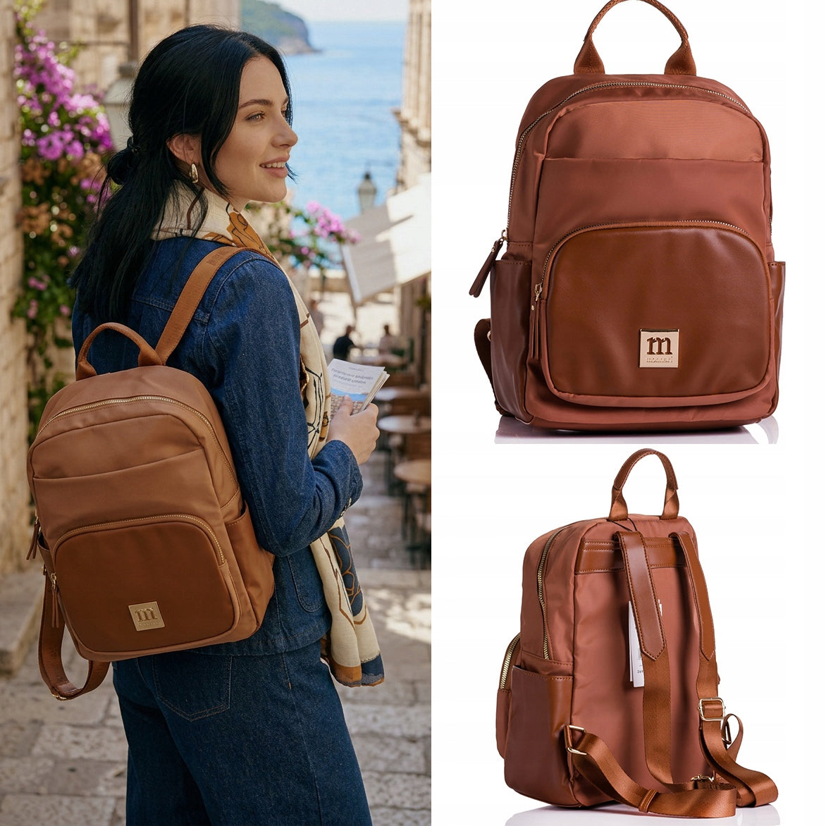 Women's Backpack Monnari Urban Black Logo Practical Stylish Urban Brown