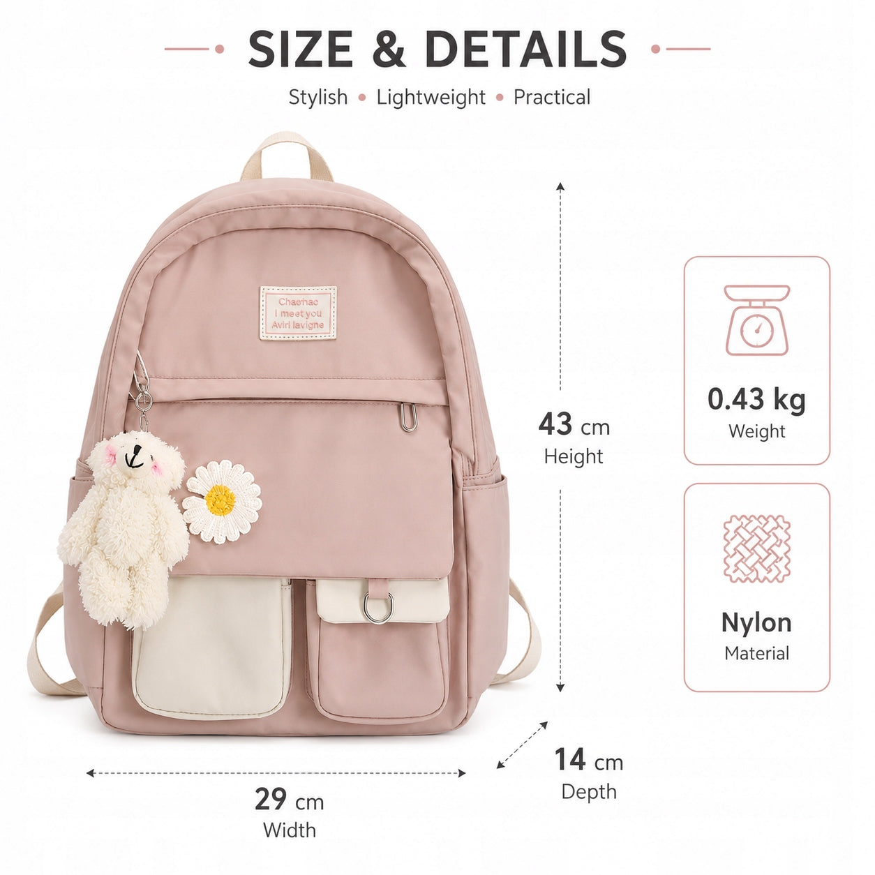 Women's Backpack Powder Pink A4 Urban with Plush Keychain Manufacturer code 6978991477092