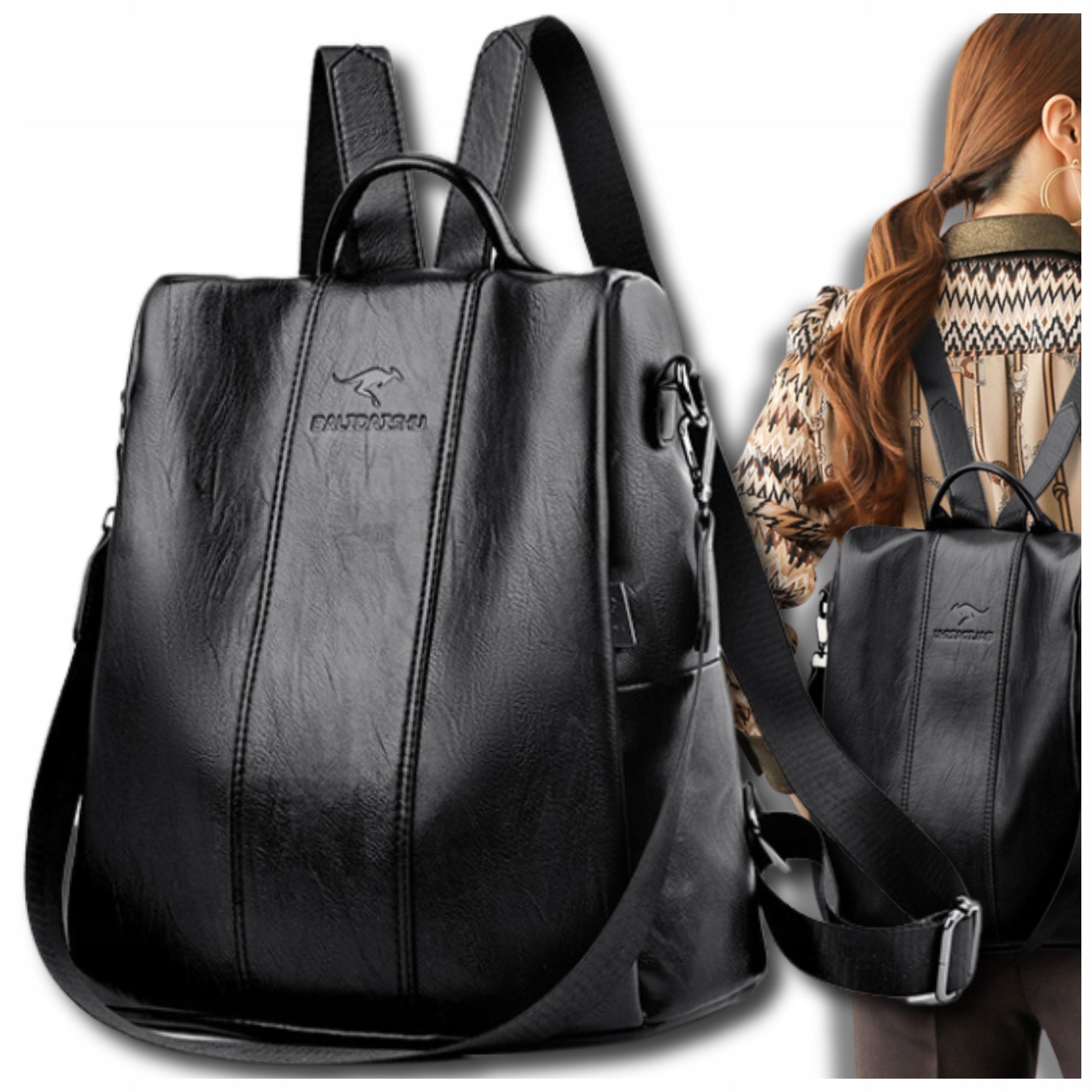Women's Backpack Urban Black Spacious School 2in1 Waterproof Stylish Lightweight Brand EdiBazzar